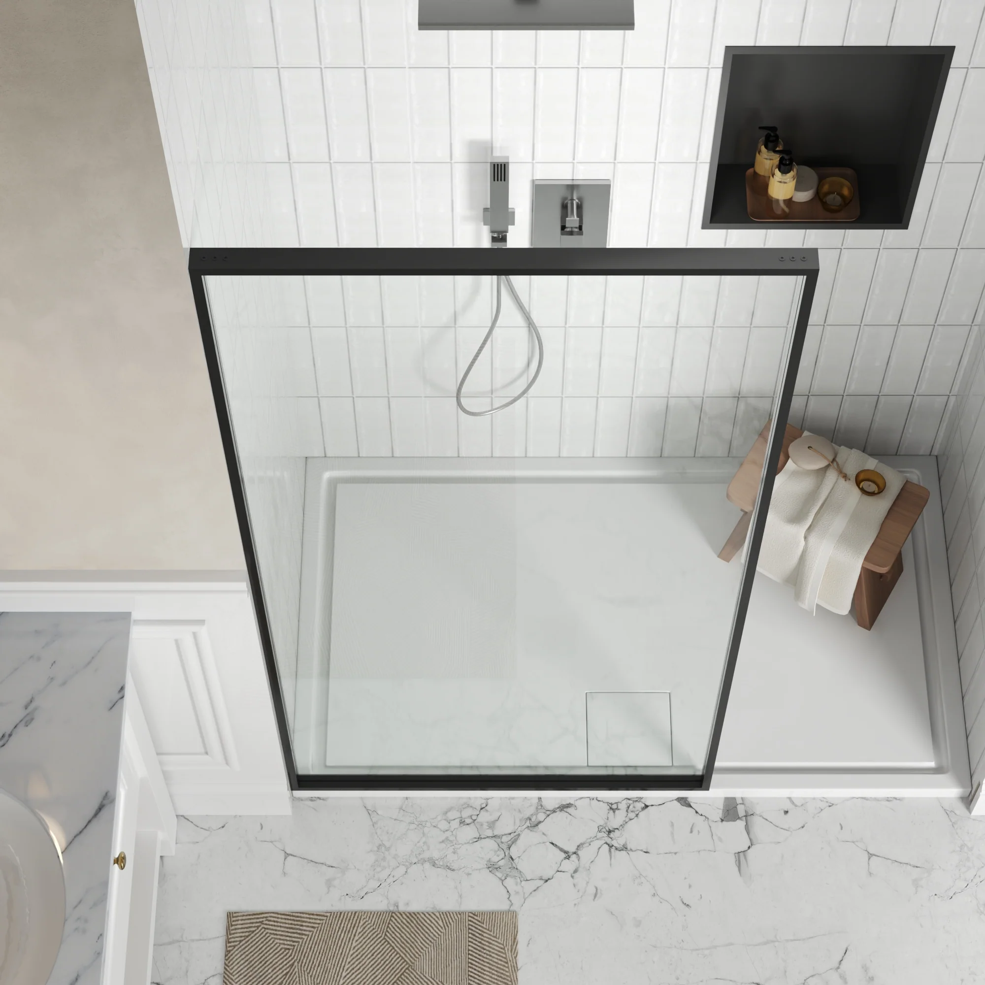 DeerValley DV-1SD0409B08 34" W x 74" H Fixed Glass Shower Screen, Bathroom Shower Glass Door with 5/16" Clear SGCC Tempered Glass Panel, Reversible Installation，Matte Black - Image 4
