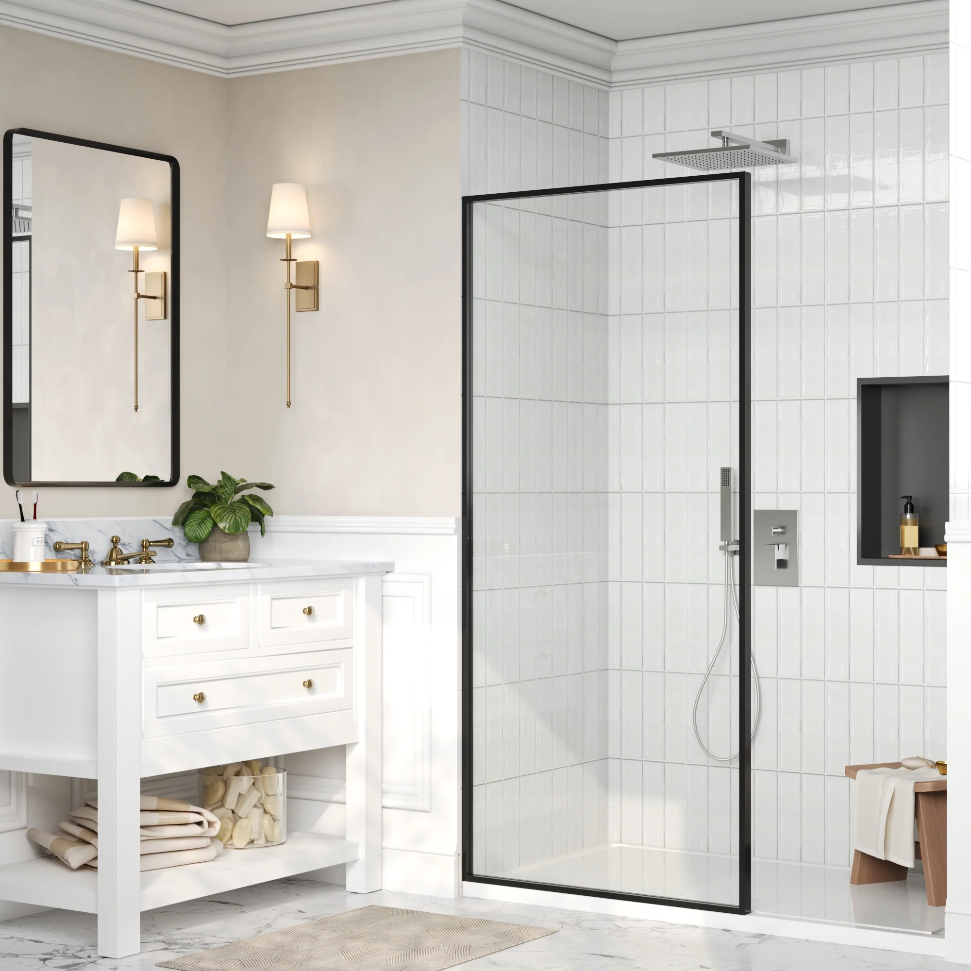 DeerValley DV-1SD0409B08 34" W x 74" H Fixed Glass Shower Screen, Bathroom Shower Glass Door with 5/16" Clear SGCC Tempered Glass Panel, Reversible Installation，Matte Black - Image 5