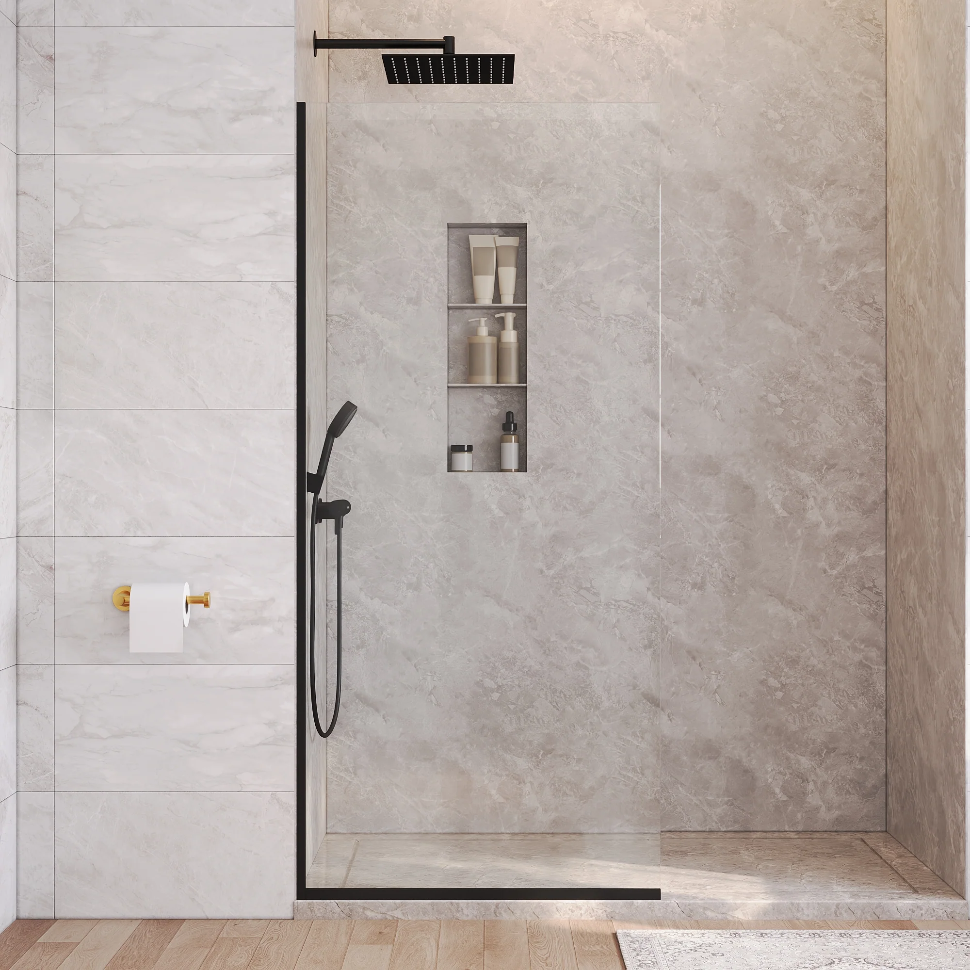 DeerValley DV-1SD0410B08 Fixed Shower Screen, 34" W × 74" H Semi-Framed Design, Matte Black 304 Stainless Steel Frame with 8mm (5/16") Premium Tempered Safety Glass, Modern Minimalist Style for Space-Saving Bathrooms - Image 2