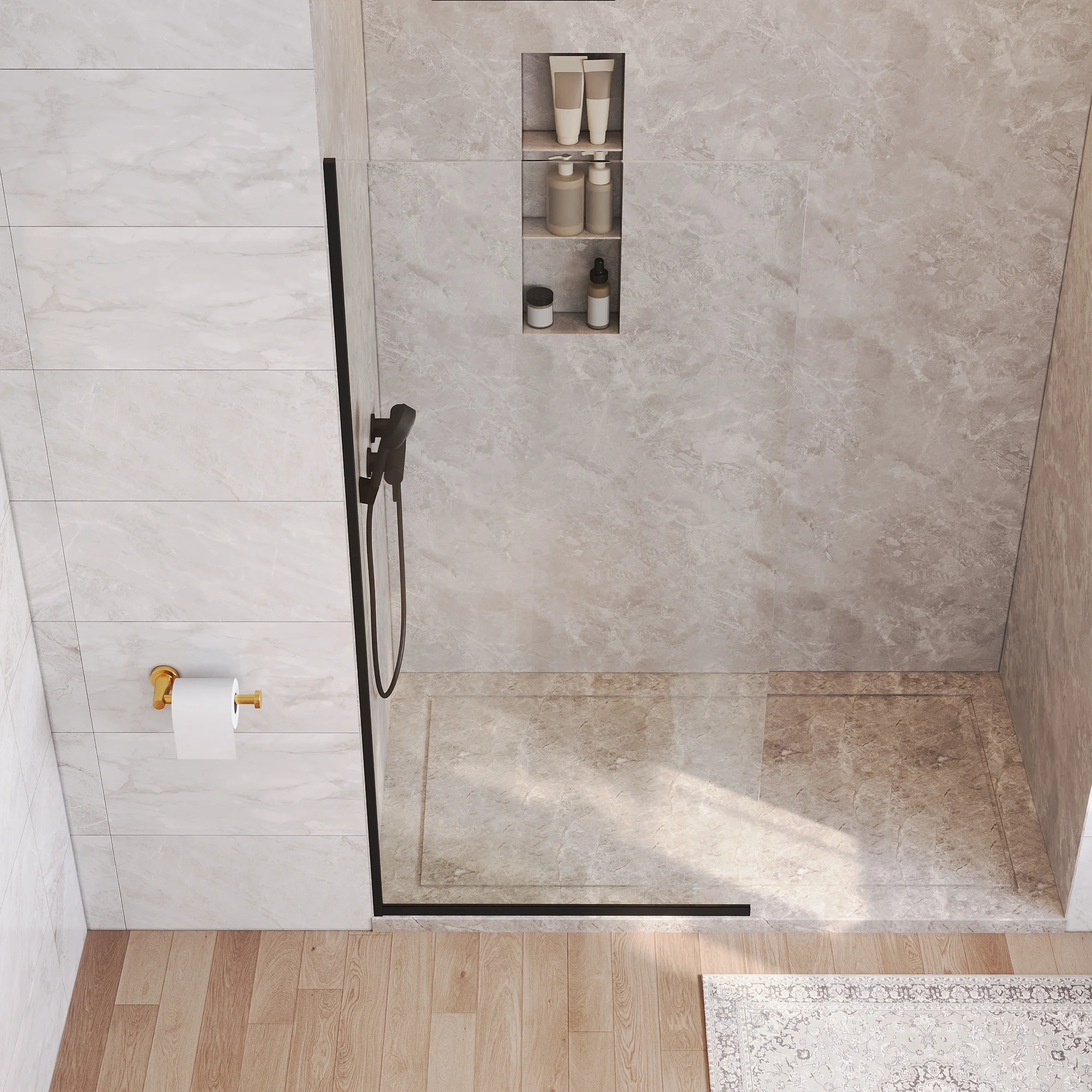 DeerValley DV-1SD0410B08 Fixed Shower Screen, 34" W × 74" H Semi-Framed Design, Matte Black 304 Stainless Steel Frame with 8mm (5/16") Premium Tempered Safety Glass, Modern Minimalist Style for Space-Saving Bathrooms - Image 5