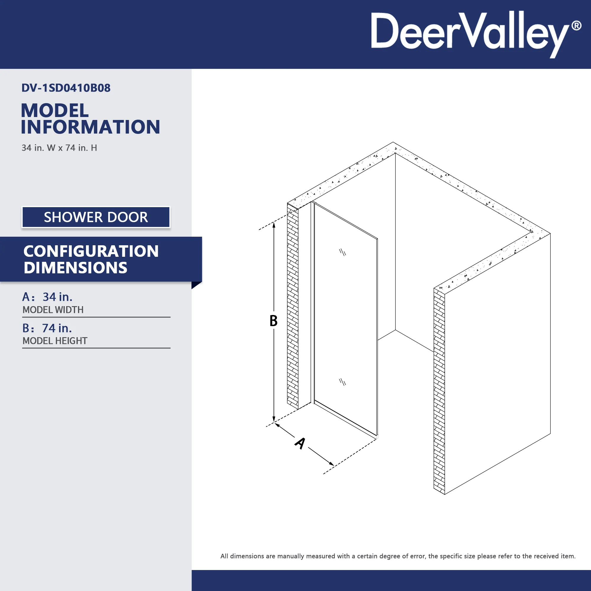 DeerValley DV-1SD0410B08 Fixed Shower Screen, 34" W × 74" H Semi-Framed Design, Matte Black 304 Stainless Steel Frame with 8mm (5/16") Premium Tempered Safety Glass, Modern Minimalist Style for Space-Saving Bathrooms - Image 6