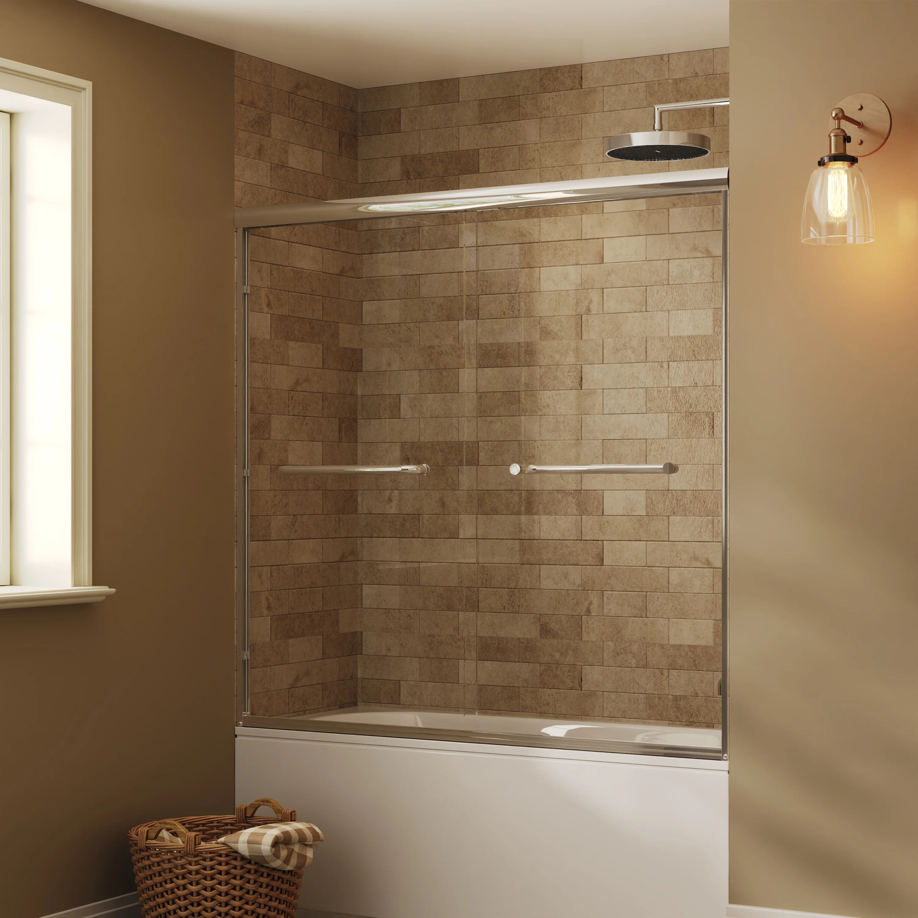 57" - 60" W x 58" H Double Sliding Semi-Frameless Tub Shower Door with 1/4" Tempered Clear Glass - Image 11