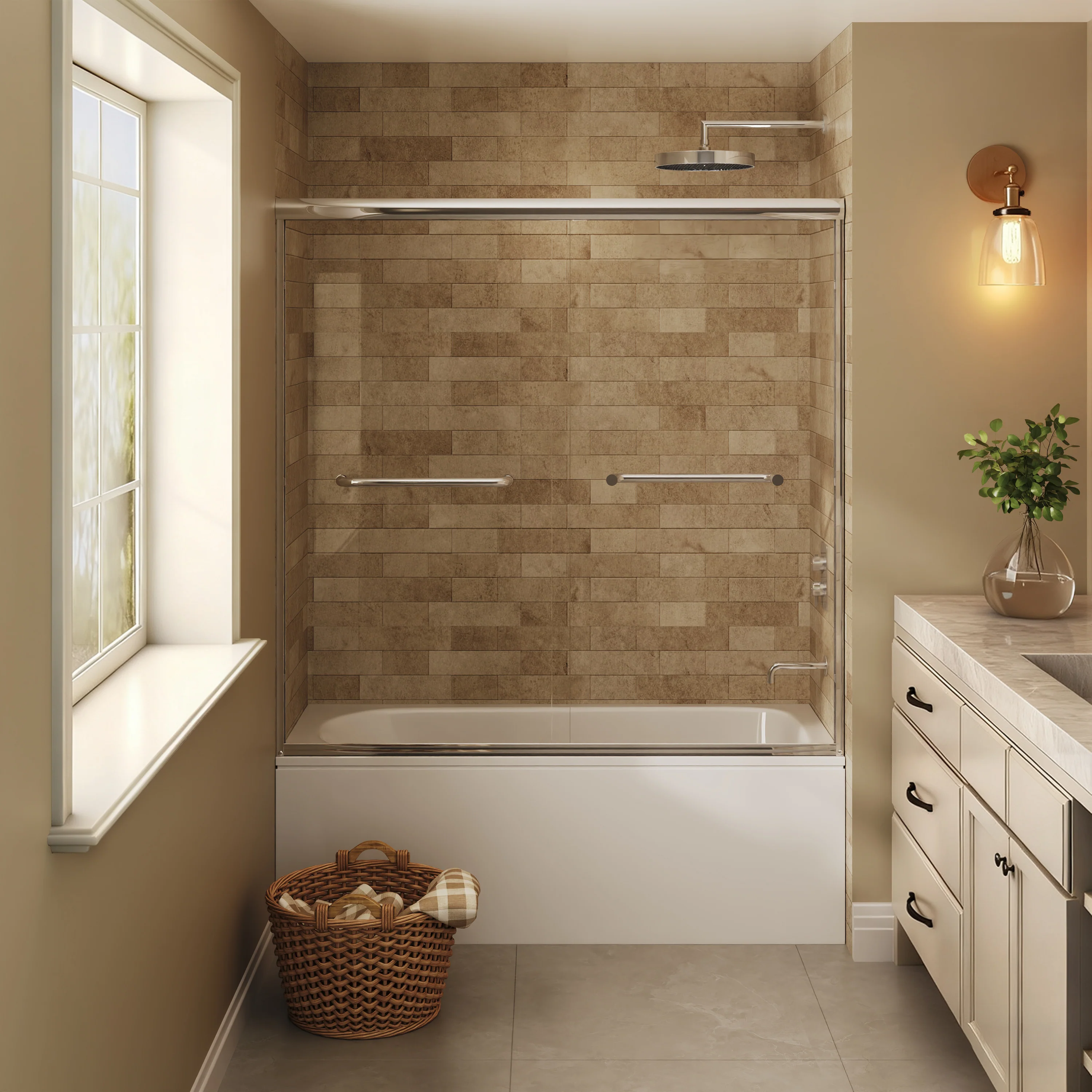 57" - 60" W x 58" H Double Sliding Semi-Frameless Tub Shower Door with 1/4" Tempered Clear Glass - Image 12