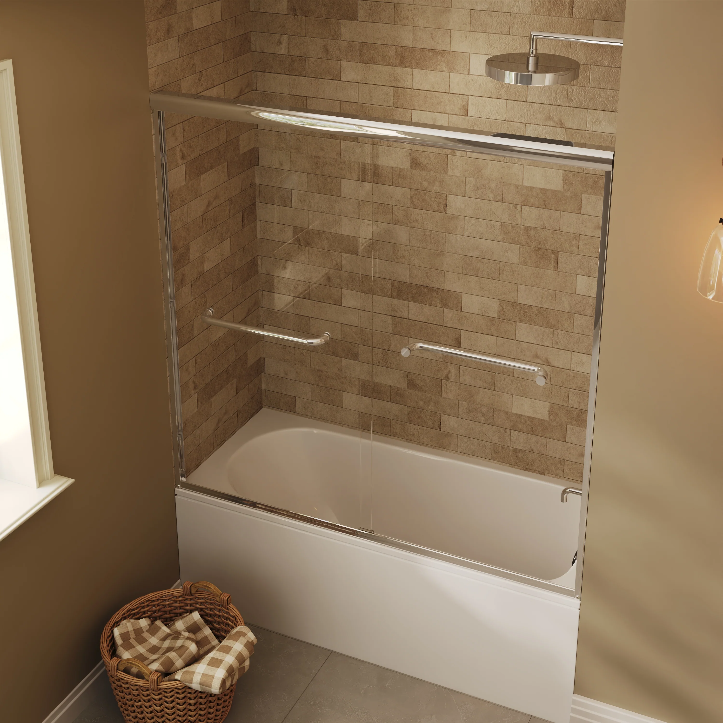 57" - 60" W x 58" H Double Sliding Semi-Frameless Tub Shower Door with 1/4" Tempered Clear Glass - Image 13