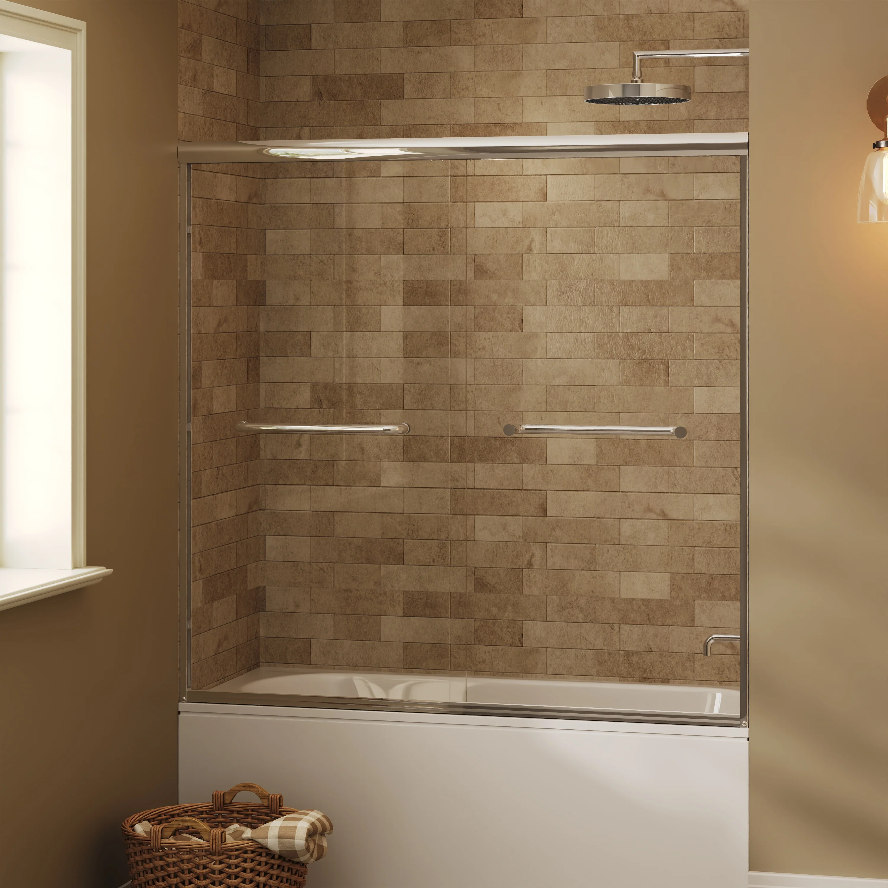 57" - 60" W x 58" H Double Sliding Semi-Frameless Tub Shower Door with 1/4" Tempered Clear Glass - Image 14