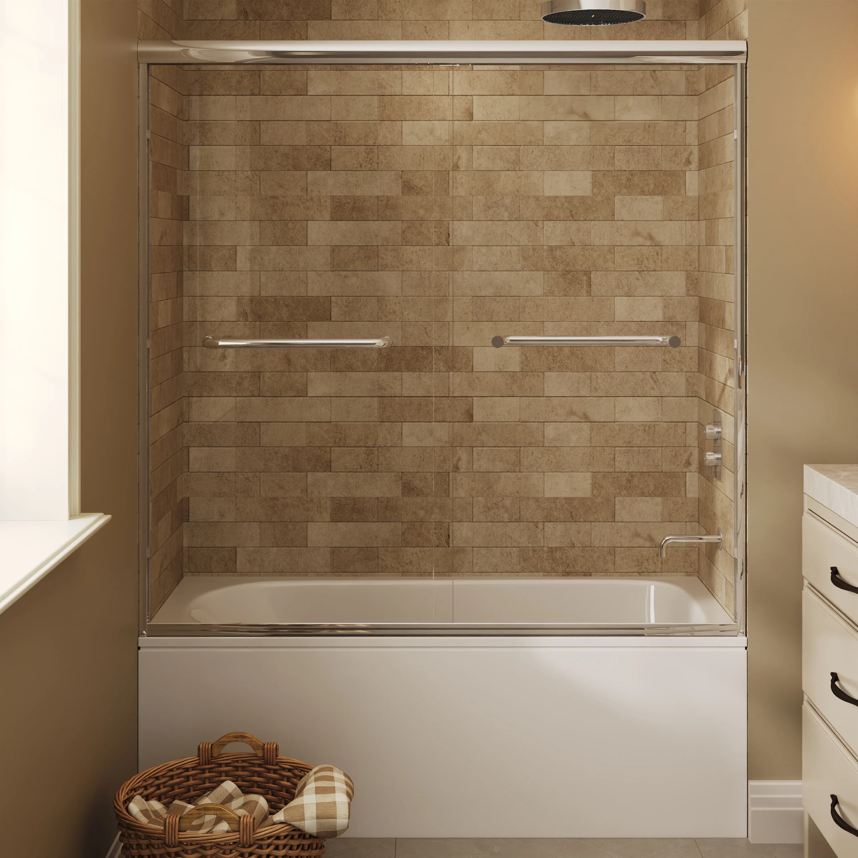 57" - 60" W x 58" H Double Sliding Semi-Frameless Tub Shower Door with 1/4" Tempered Clear Glass - Image 15