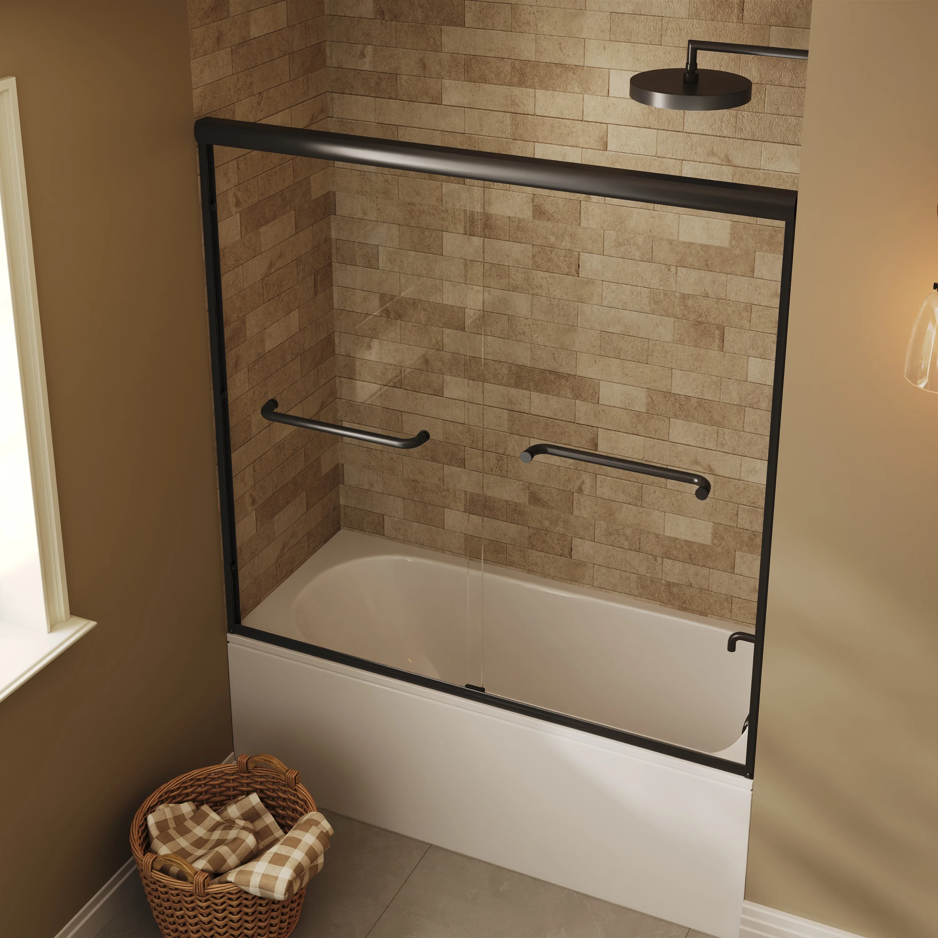 57" - 60" W x 58" H Double Sliding Semi-Frameless Tub Shower Door with 1/4" Tempered Clear Glass - Image 2