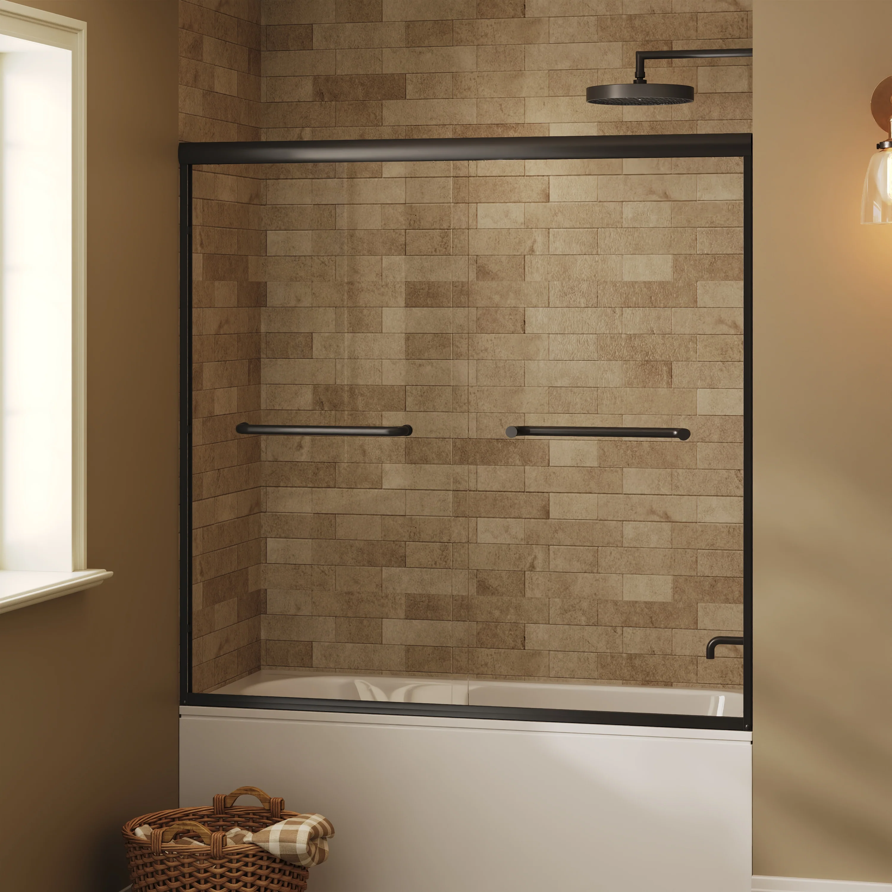 57" - 60" W x 58" H Double Sliding Semi-Frameless Tub Shower Door with 1/4" Tempered Clear Glass - Image 3