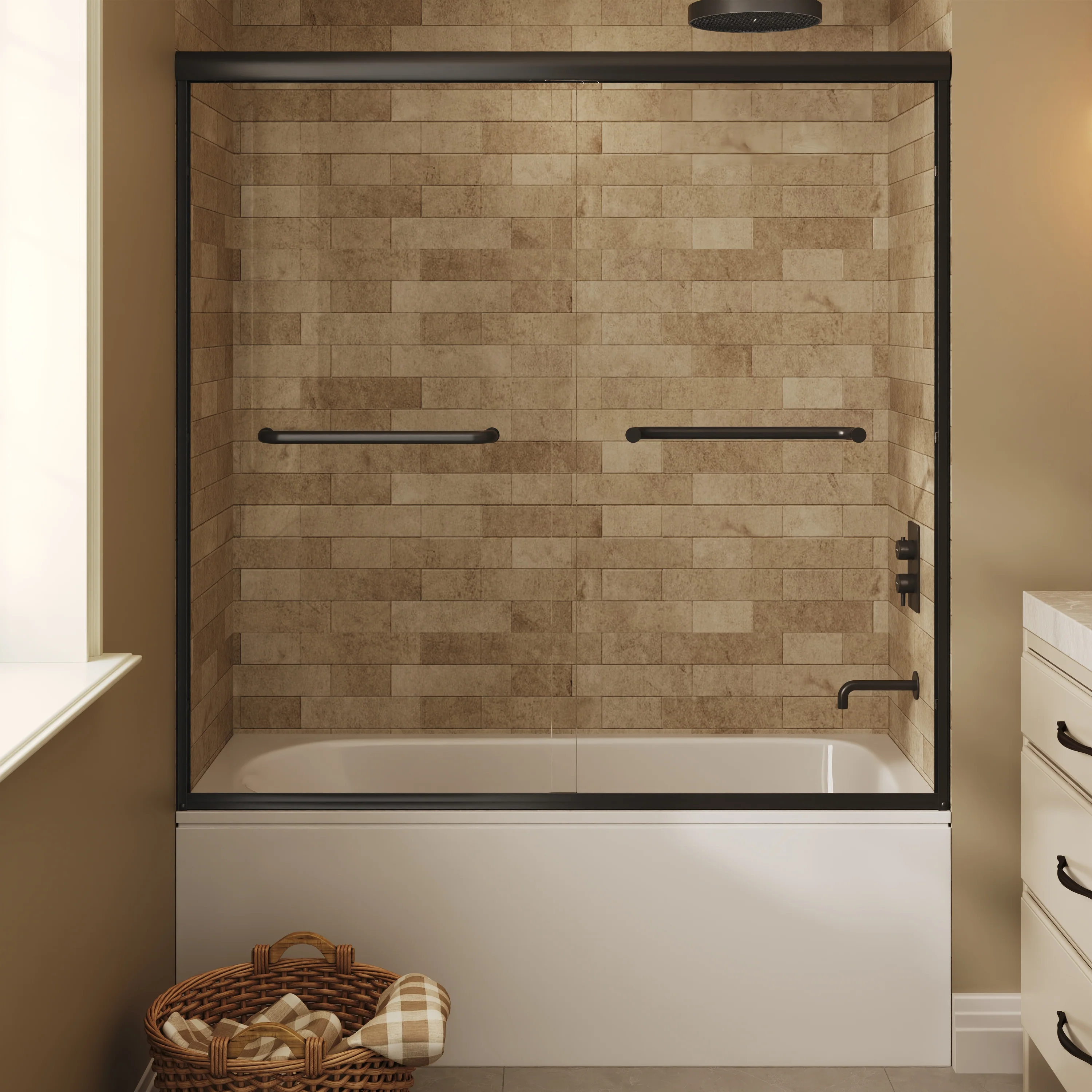 57" - 60" W x 58" H Double Sliding Semi-Frameless Tub Shower Door with 1/4" Tempered Clear Glass - Image 4