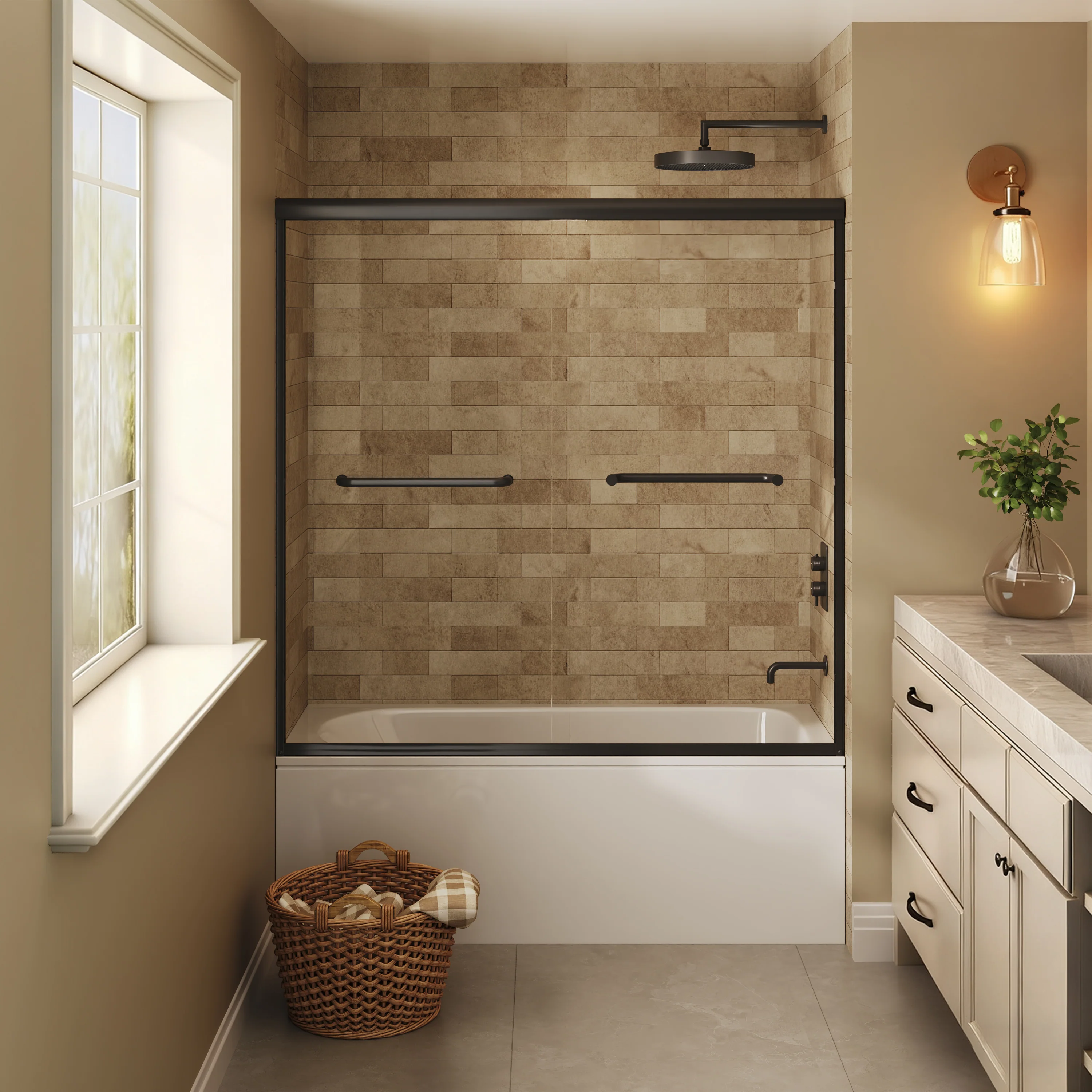 57" - 60" W x 58" H Double Sliding Semi-Frameless Tub Shower Door with 1/4" Tempered Clear Glass - Image 5
