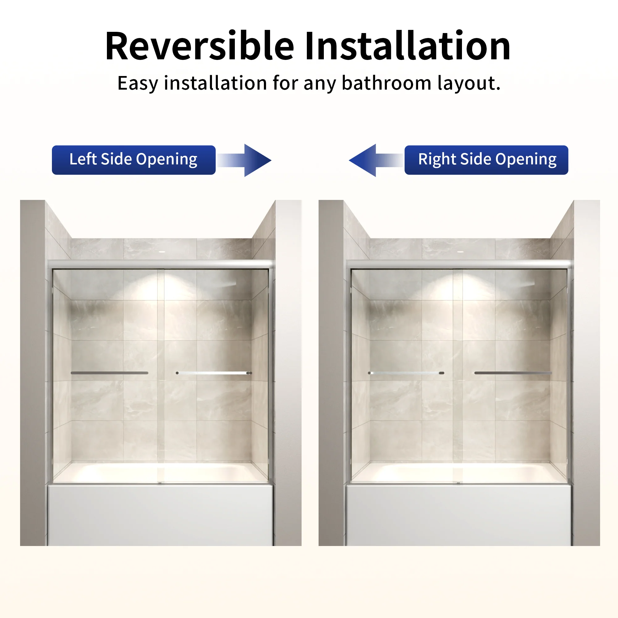 DeerValley 56" - 60" W x 60" H Framed Double Sliding Tub Door, Bypass Sliding Bathtub Shower Door with 1/4" Clear Tempered Glass, Aluminum Frame with Stainless Steel Towel Bar, Matte Black - Image 10