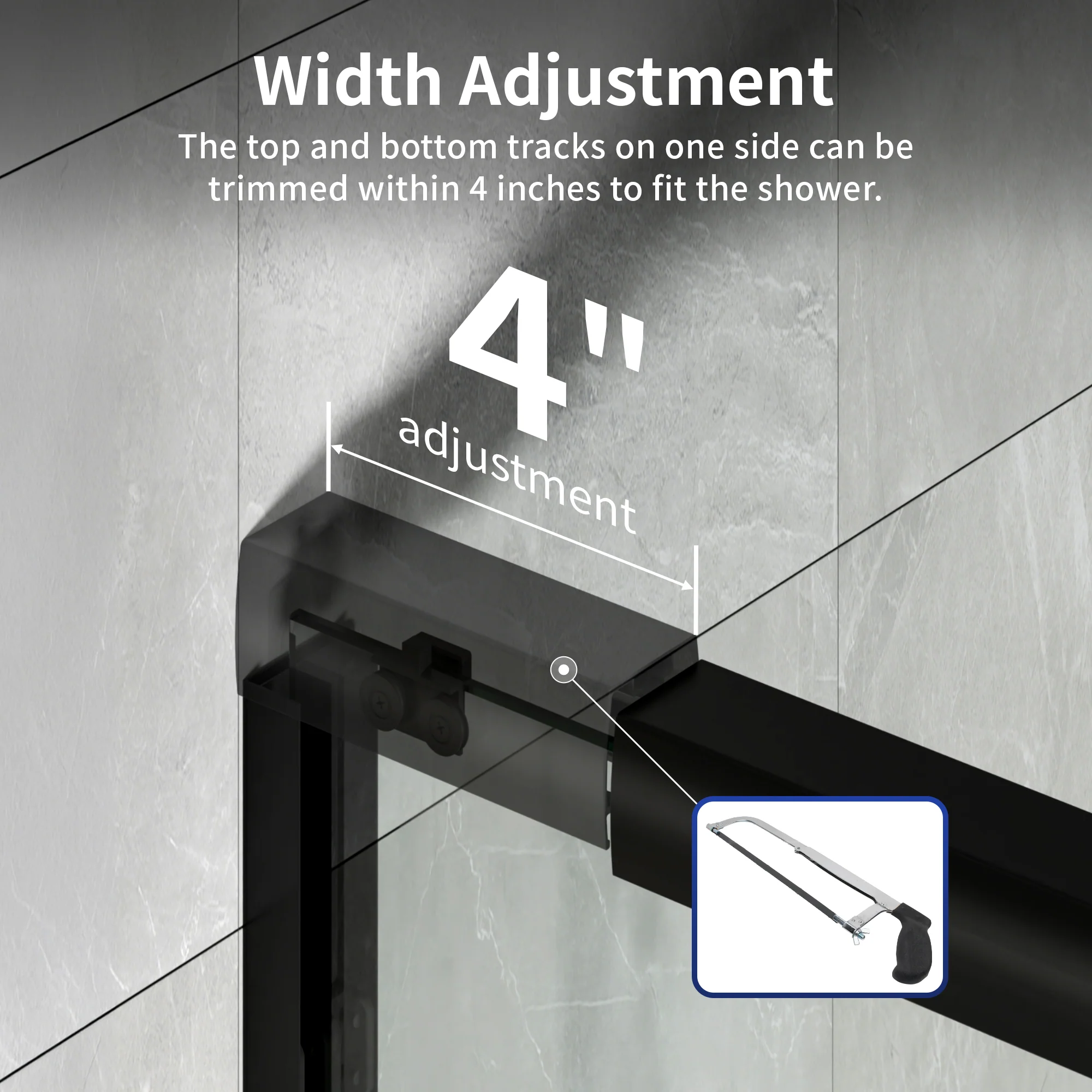 DeerValley 56" - 60" W x 60" H Framed Double Sliding Tub Door, Bypass Sliding Bathtub Shower Door with 1/4" Clear Tempered Glass, Aluminum Frame with Stainless Steel Towel Bar, Matte Black - Image 14