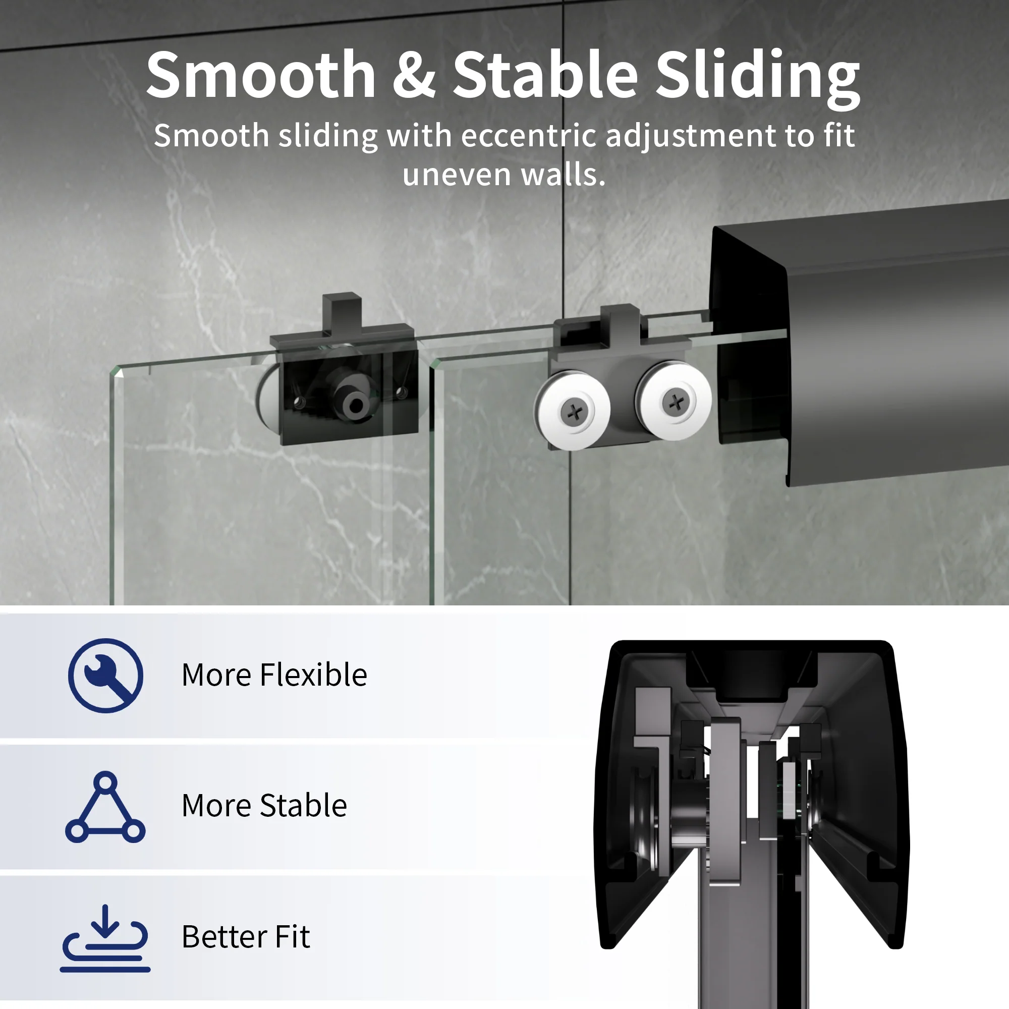 DeerValley 56" - 60" W x 60" H Framed Double Sliding Tub Door, Bypass Sliding Bathtub Shower Door with 1/4" Clear Tempered Glass, Aluminum Frame with Stainless Steel Towel Bar, Matte Black - Image 17