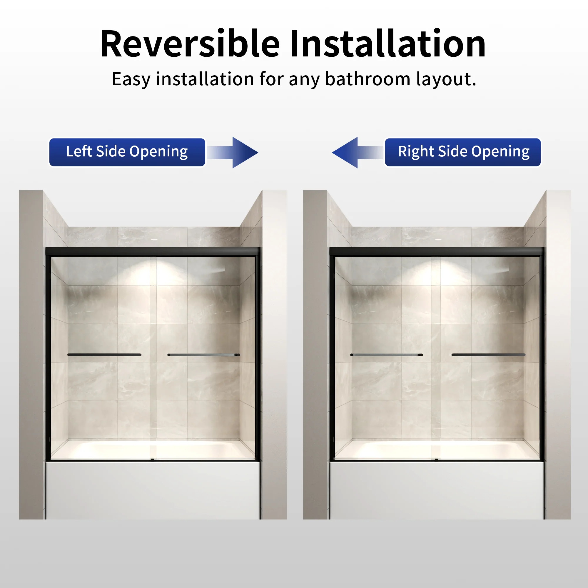 DeerValley 56" - 60" W x 60" H Framed Double Sliding Tub Door, Bypass Sliding Bathtub Shower Door with 1/4" Clear Tempered Glass, Aluminum Frame with Stainless Steel Towel Bar, Matte Black - Image 18