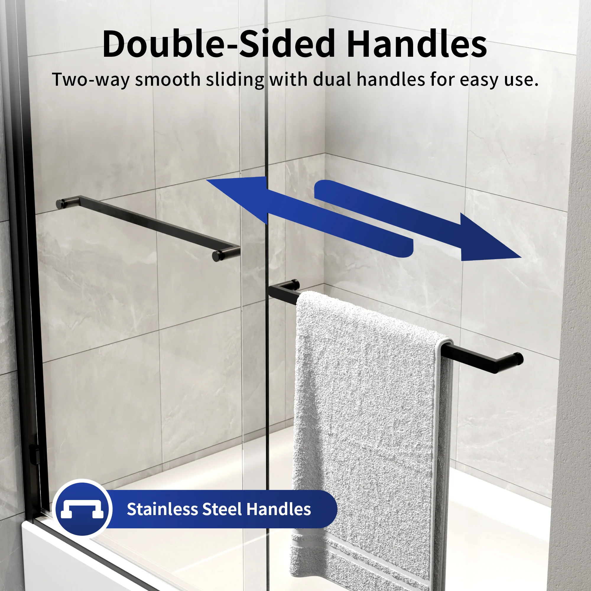DeerValley 56" - 60" W x 60" H Framed Double Sliding Tub Door, Bypass Sliding Bathtub Shower Door with 1/4" Clear Tempered Glass, Aluminum Frame with Stainless Steel Towel Bar, Matte Black - Image 19