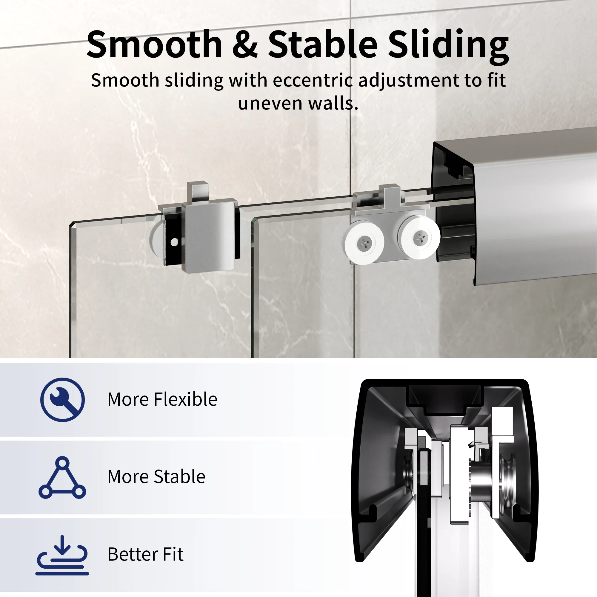 DeerValley 56" - 60" W x 60" H Framed Double Sliding Tub Door, Bypass Sliding Bathtub Shower Door with 1/4" Clear Tempered Glass, Aluminum Frame with Stainless Steel Towel Bar, Matte Black - Image 9
