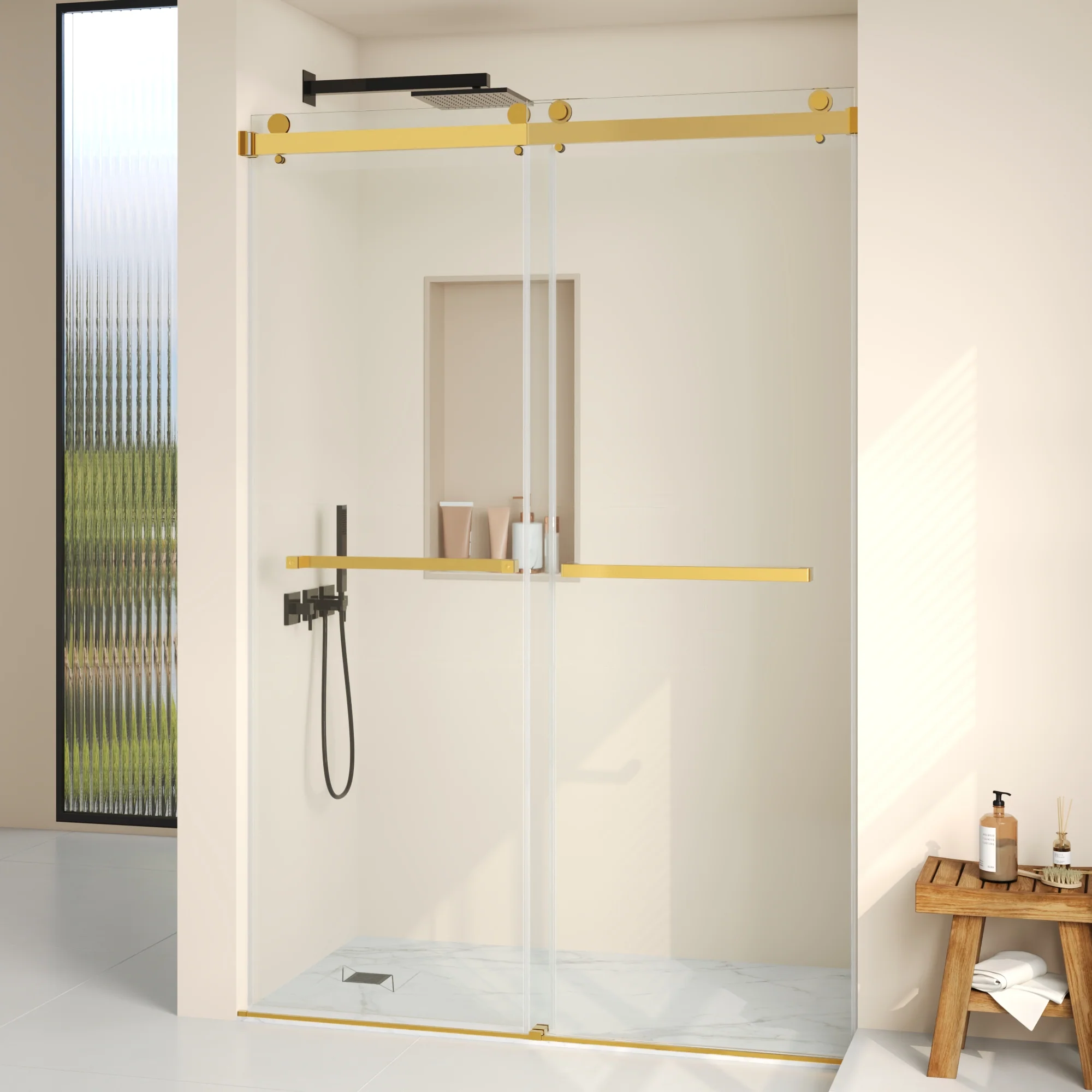 76×48" Frameless Dual-Sliding Shower Door with 5/16" Tempered Glass, 304 Stainless Steel Hardware, Anti-Jump Rollers, Dual Seals, 3-Color Options - Image 10