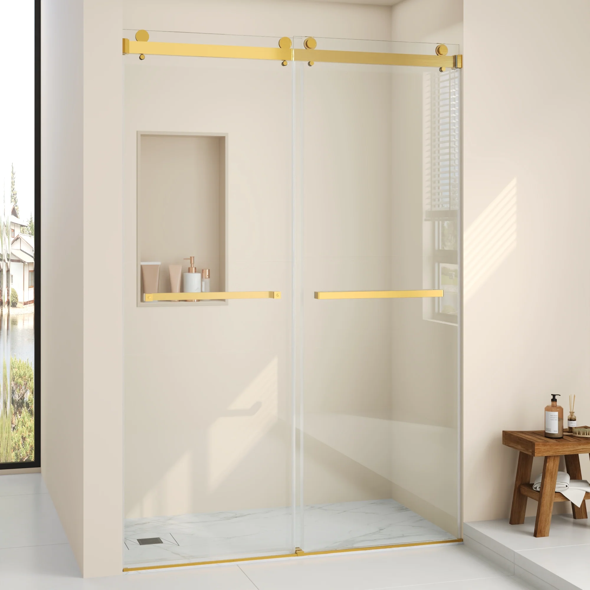 76×48" Frameless Dual-Sliding Shower Door with 5/16" Tempered Glass, 304 Stainless Steel Hardware, Anti-Jump Rollers, Dual Seals, 3-Color Options - Image 11