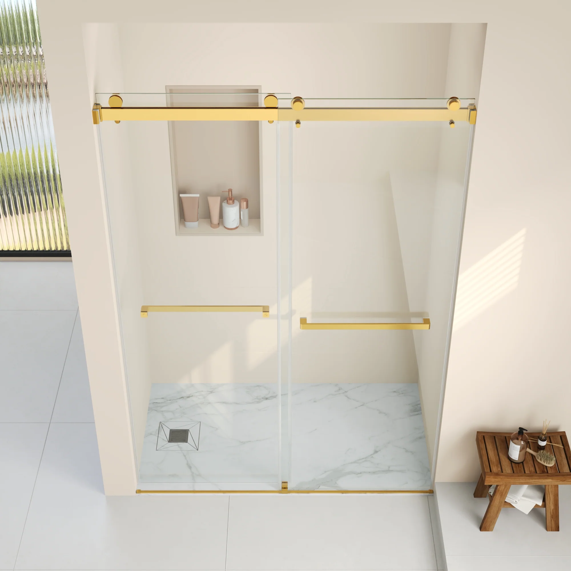 76×48" Frameless Dual-Sliding Shower Door with 5/16" Tempered Glass, 304 Stainless Steel Hardware, Anti-Jump Rollers, Dual Seals, 3-Color Options - Image 12