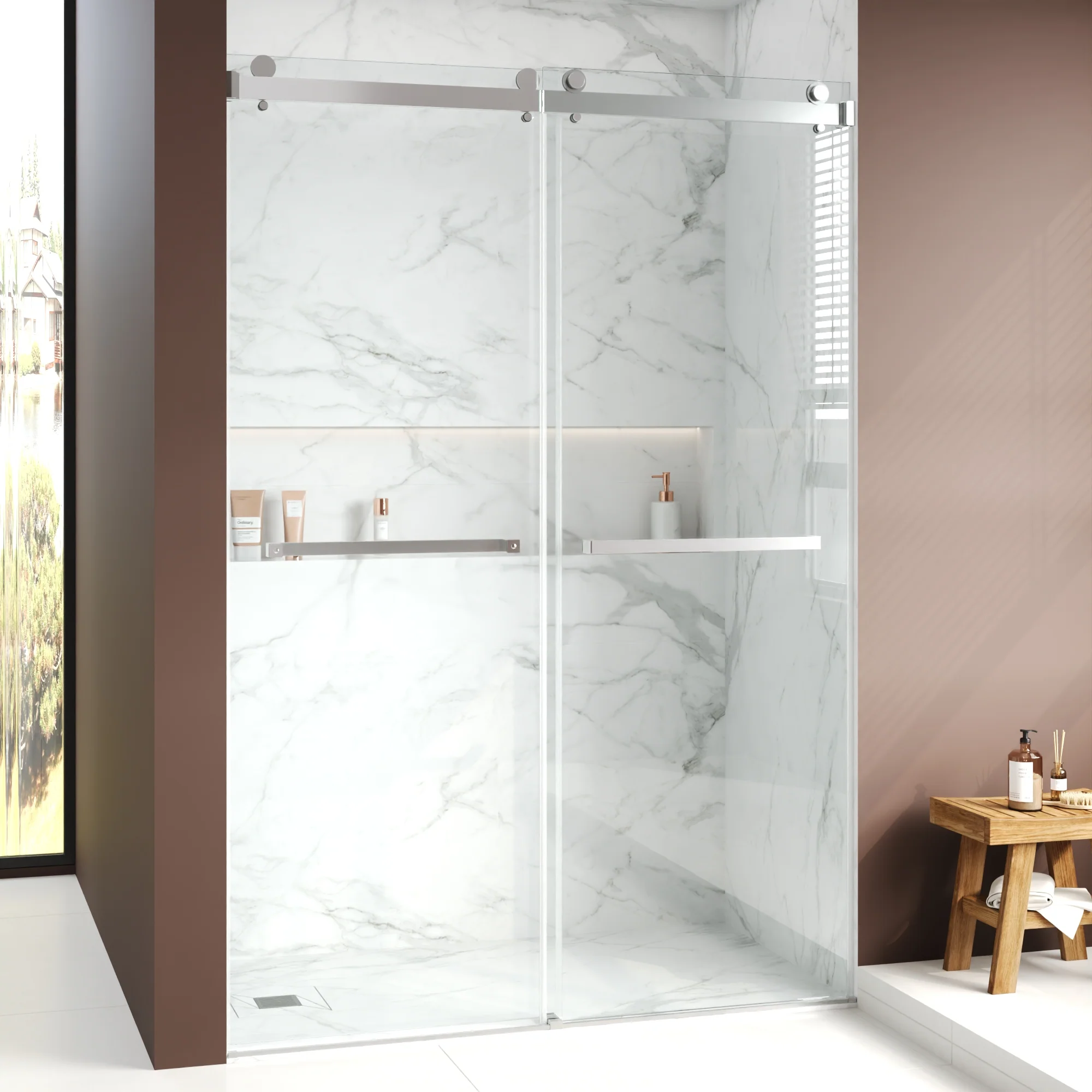 76×48" Frameless Dual-Sliding Shower Door with 5/16" Tempered Glass, 304 Stainless Steel Hardware, Anti-Jump Rollers, Dual Seals, 3-Color Options - Image 17