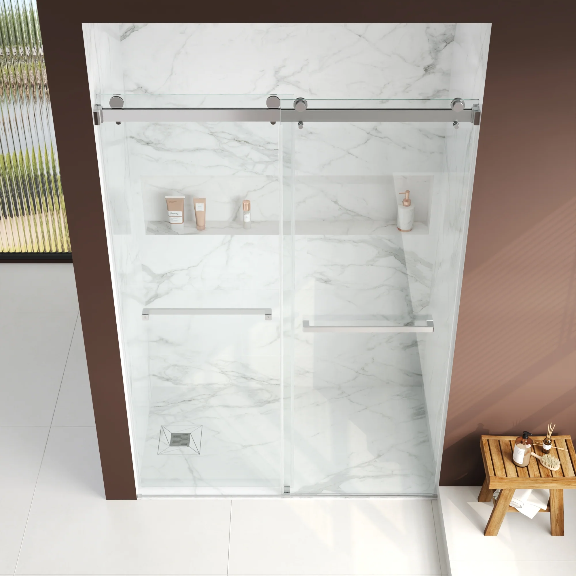 76×48" Frameless Dual-Sliding Shower Door with 5/16" Tempered Glass, 304 Stainless Steel Hardware, Anti-Jump Rollers, Dual Seals, 3-Color Options - Image 18