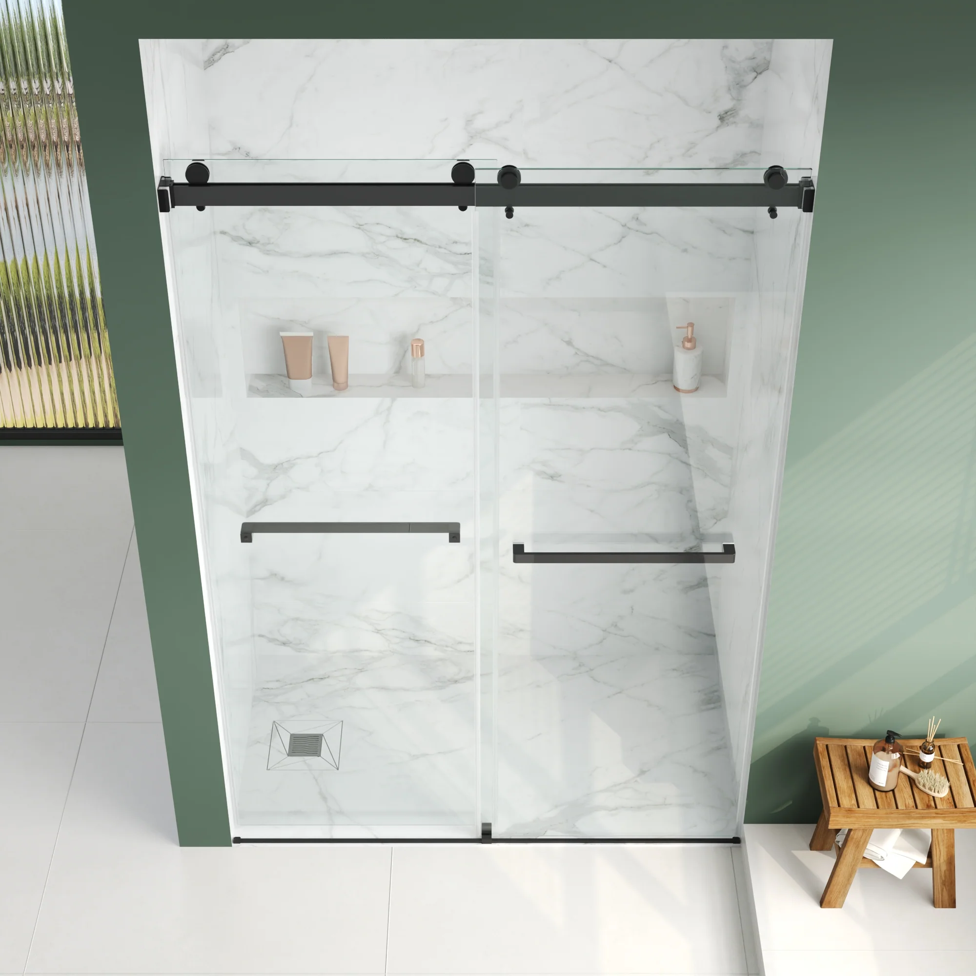 76×48" Frameless Dual-Sliding Shower Door with 5/16" Tempered Glass, 304 Stainless Steel Hardware, Anti-Jump Rollers, Dual Seals, 3-Color Options - Image 6