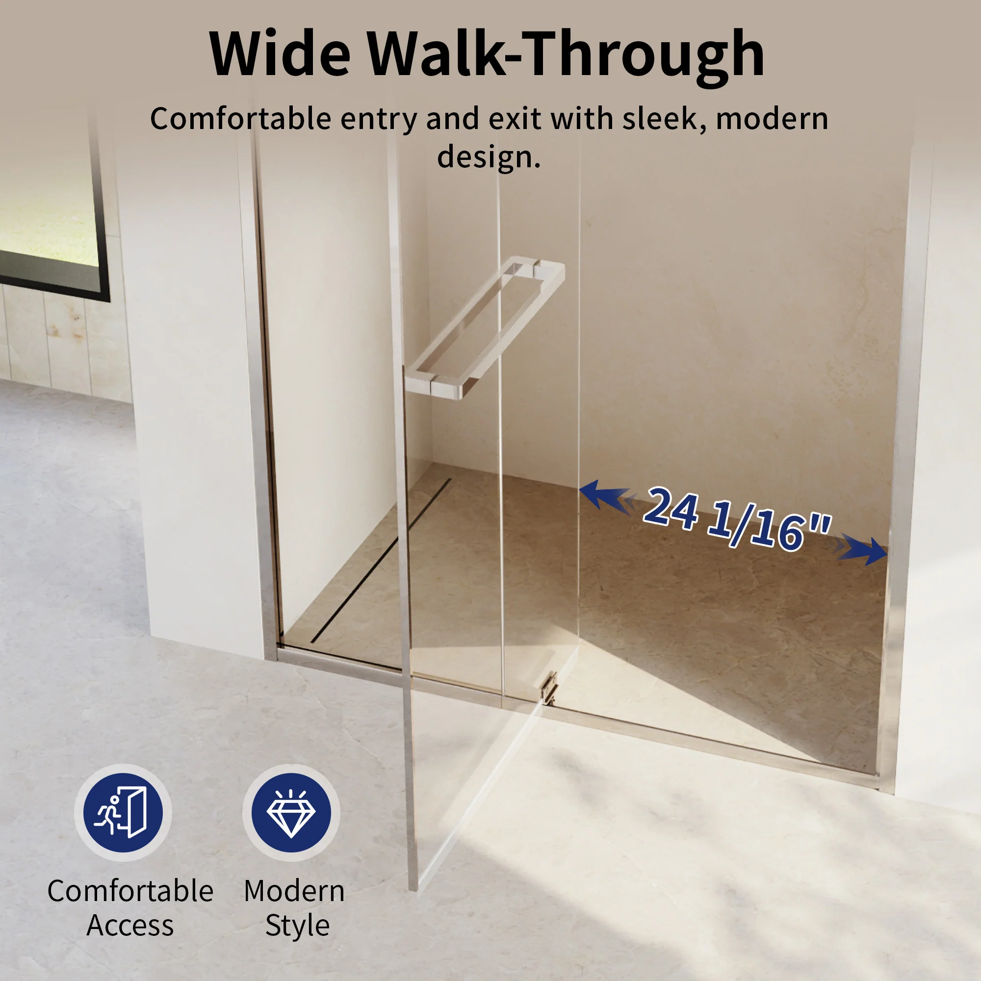 DeerValley DV-1SD0447B08/S08 44–48" W x 72" H Pivot Shower Door, Semi-Frameless Swing Bathroom Shower Door with 5/16" (8mm) Clear SGCC Tempered Glass, Magnetic Closure, Reversible Installation, Matte Black Finish - Image 4