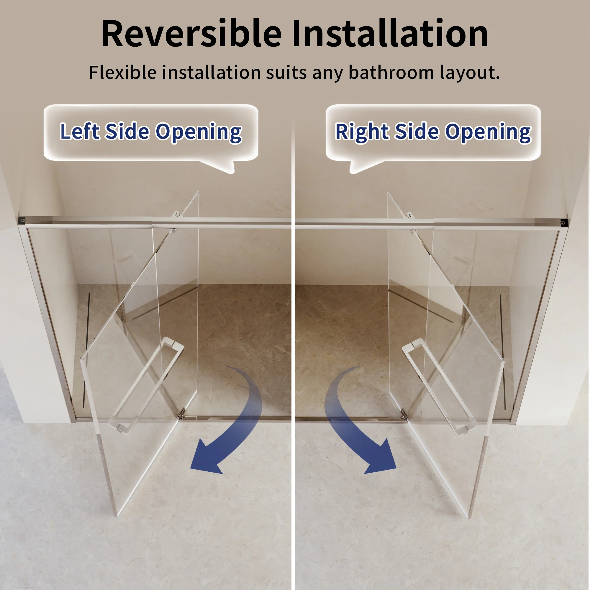 DeerValley DV-1SD0447B08/S08 44–48" W x 72" H Pivot Shower Door, Semi-Frameless Swing Bathroom Shower Door with 5/16" (8mm) Clear SGCC Tempered Glass, Magnetic Closure, Reversible Installation, Matte Black Finish - Image 6