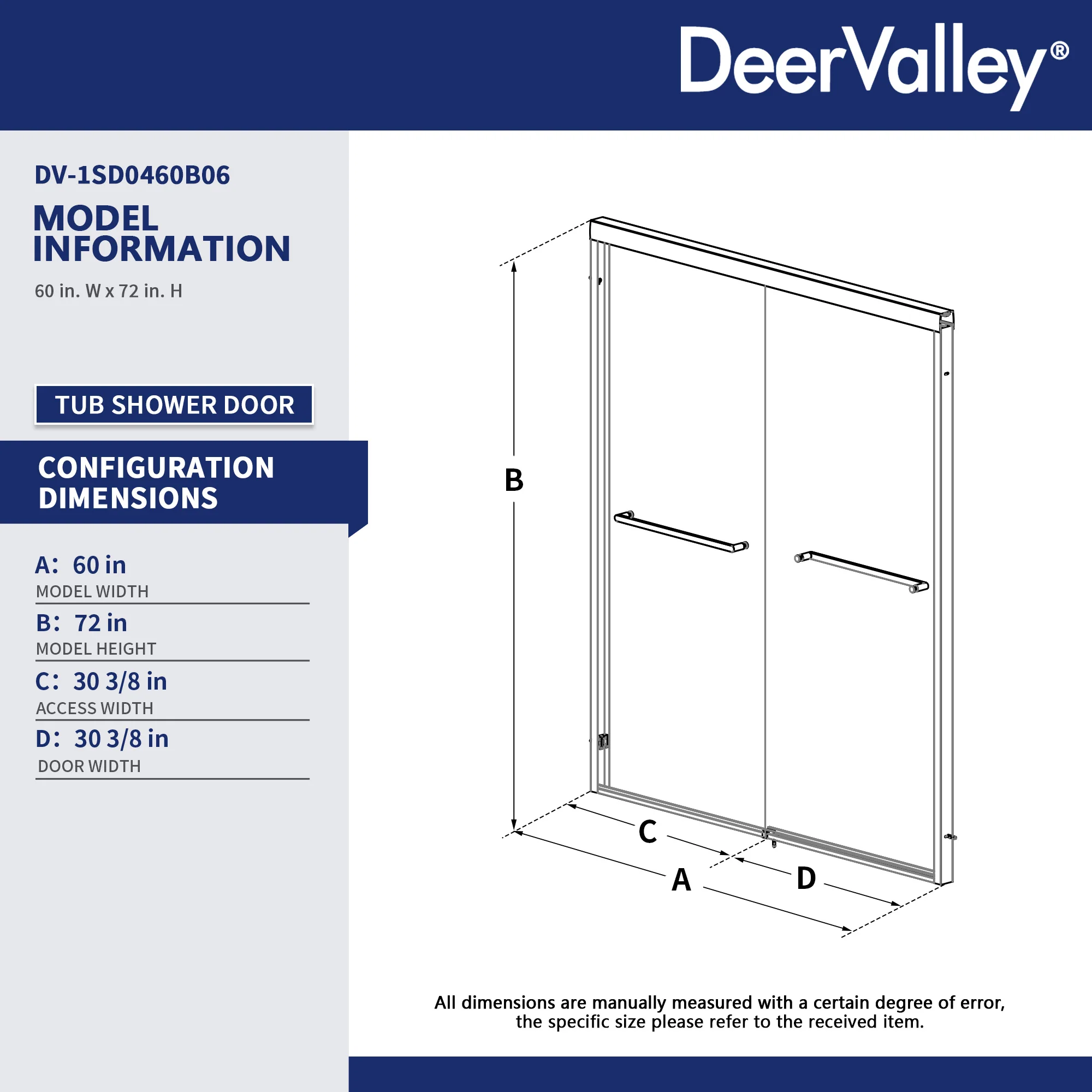 DeerValley 56–60" W x 72" H Double Sliding Shower Door for Walk-In Showers, Framed Bypass Door with Easy-Clean 1/4" (6mm) Tempered Glass, Durable Aluminum Frame, Matte Black - Image 8