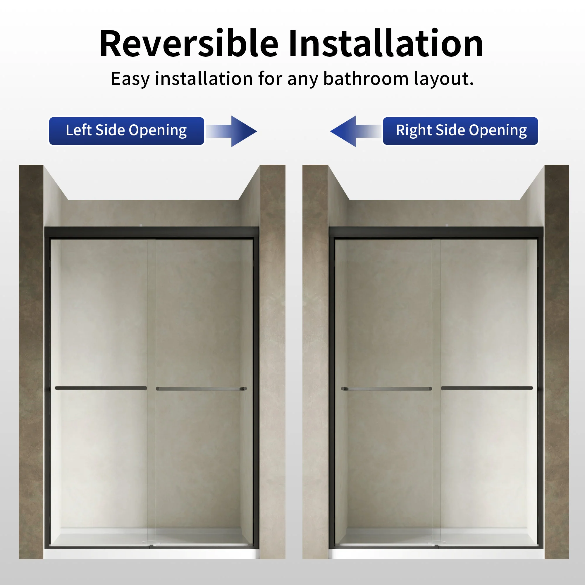 DeerValley 44"-48" W x 72" H Double Sliding Shower Door for Walk-In Showers, Framed Bypass Door with Easy-Clean 1/4" (6mm) Tempered Glass, Durable Aluminum Frame, Matte Black - Image 14