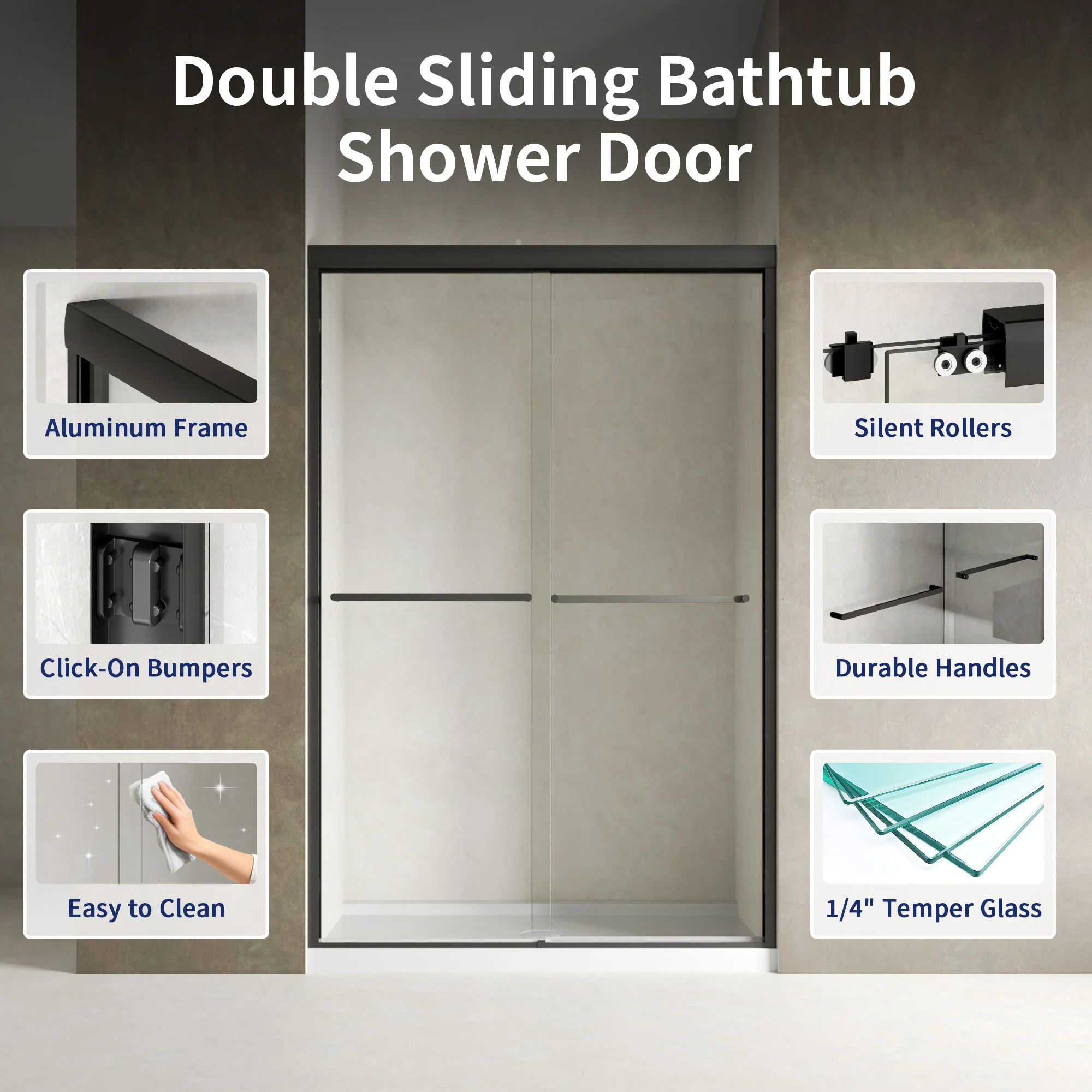 DeerValley 44"-48" W x 72" H Double Sliding Shower Door for Walk-In Showers, Framed Bypass Door with Easy-Clean 1/4" (6mm) Tempered Glass, Durable Aluminum Frame, Matte Black - Image 15