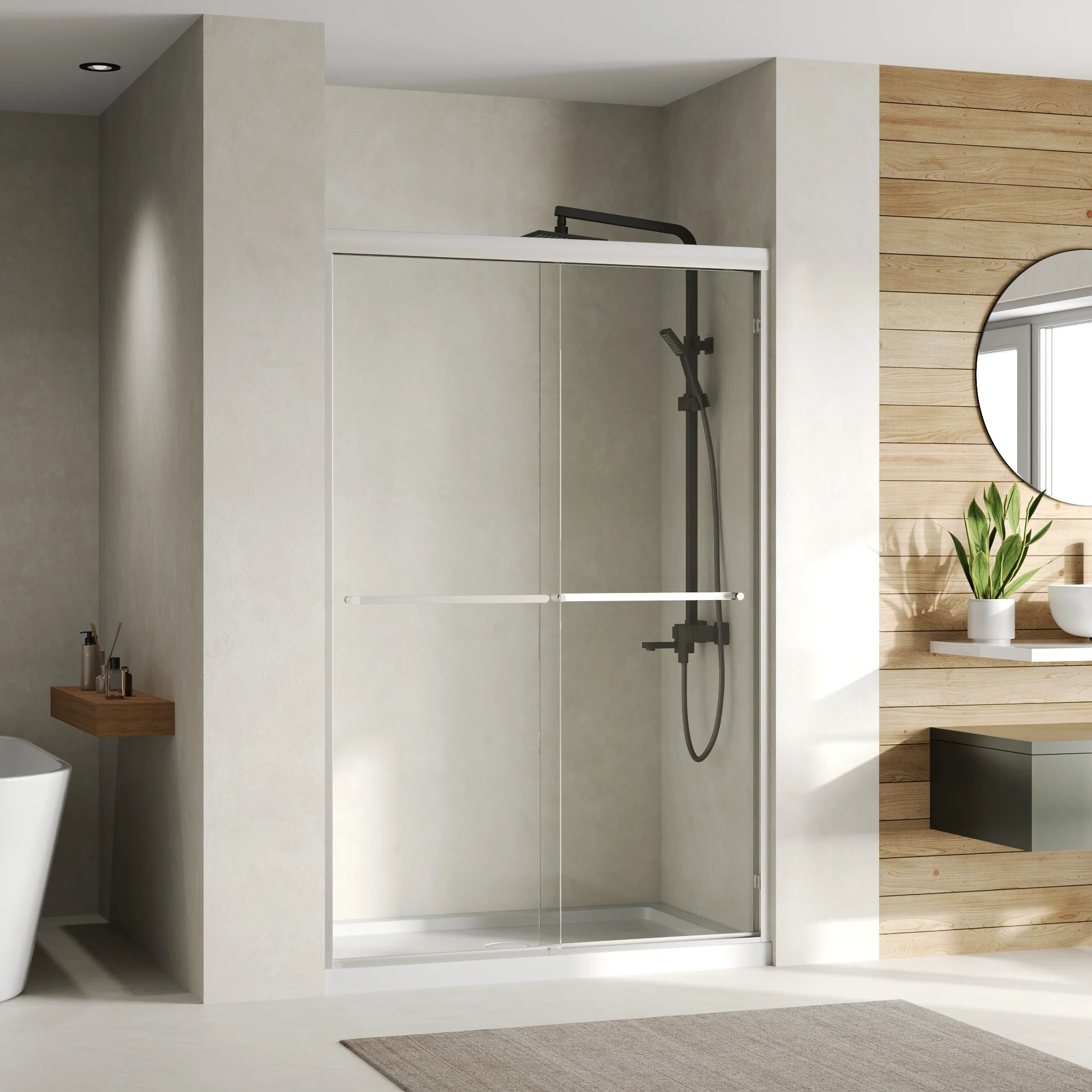 DeerValley 44"-48" W x 72" H Double Sliding Shower Door for Walk-In Showers, Framed Bypass Door with Easy-Clean 1/4" (6mm) Tempered Glass, Durable Aluminum Frame, Matte Black - Image 4