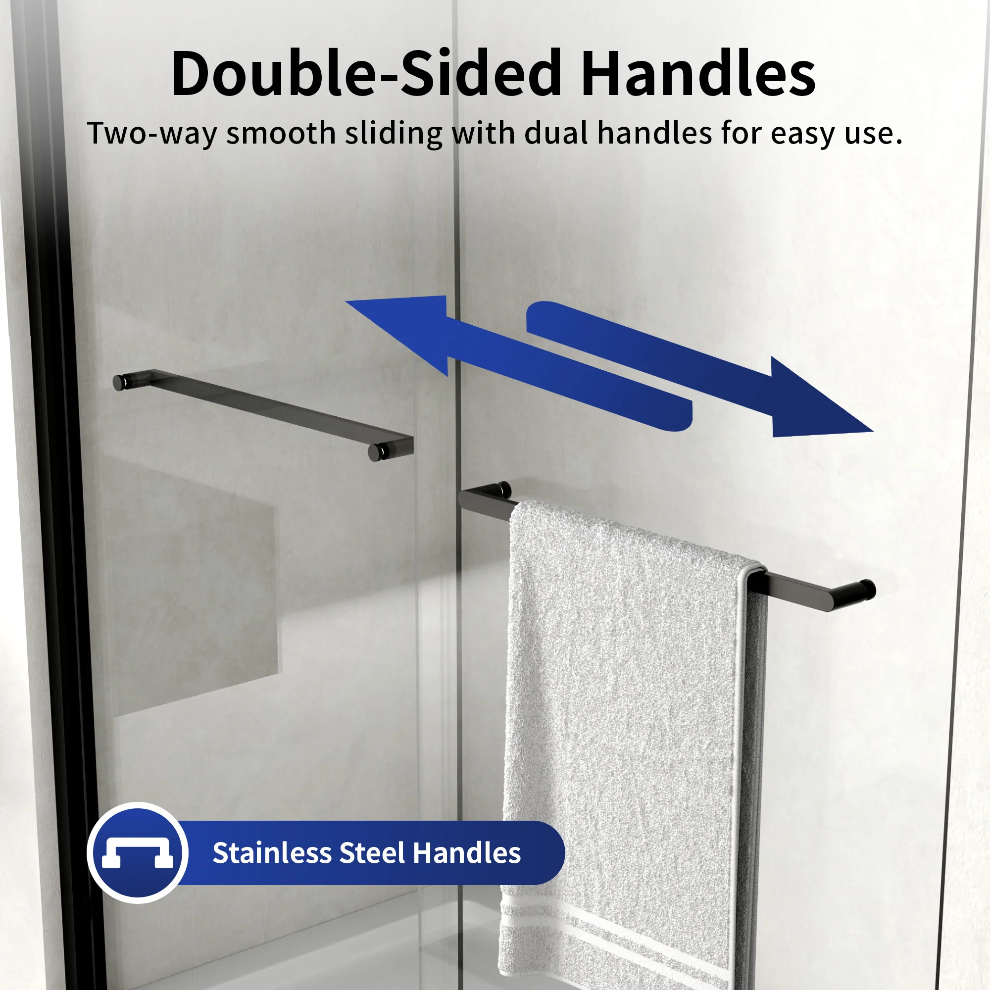 DeerValley 44"-48" W x 72" H Double Sliding Shower Door for Walk-In Showers, Framed Bypass Door with Easy-Clean 1/4" (6mm) Tempered Glass, Durable Aluminum Frame, Matte Black - Image 5