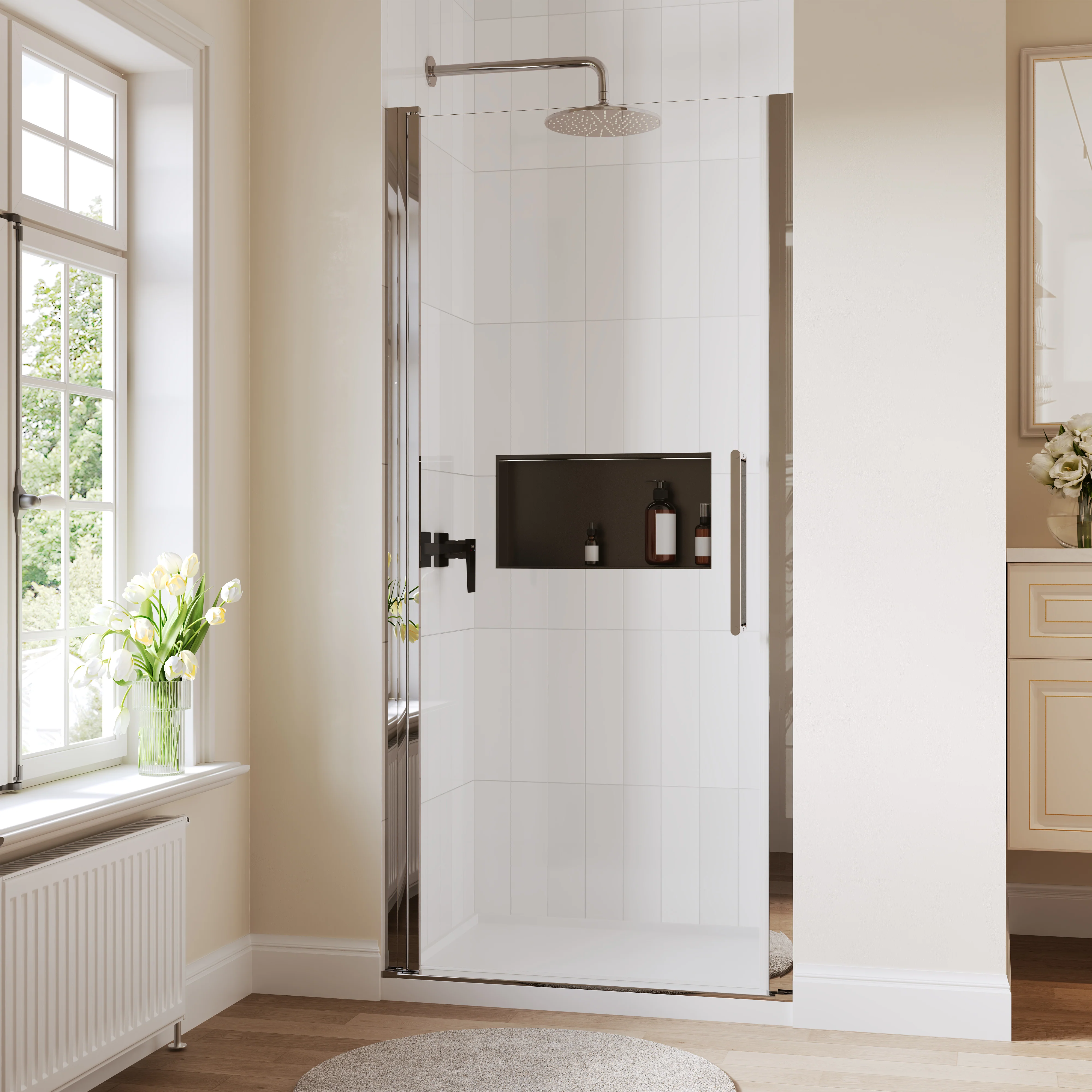 DeerValley 34" Framed Sliding Tub Door – 6mm Tempered Glass with Easy-Clean Coating - Image 2