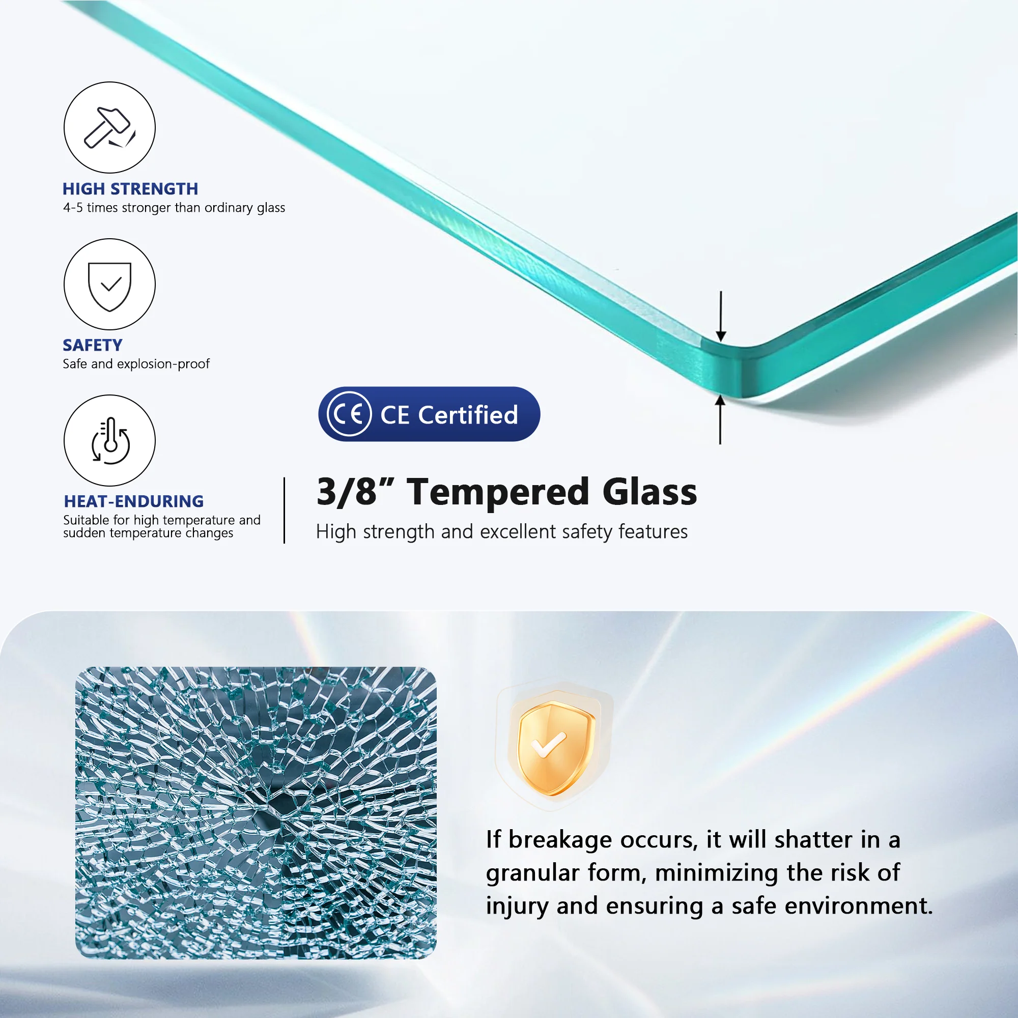 DeerValley 34" W x 58" H Frameless Bathtub Shower Door, Single Fixed Bath Panel with Clamps, 3/8" Tempered Glass Bathroom Shower Screen - Image 10