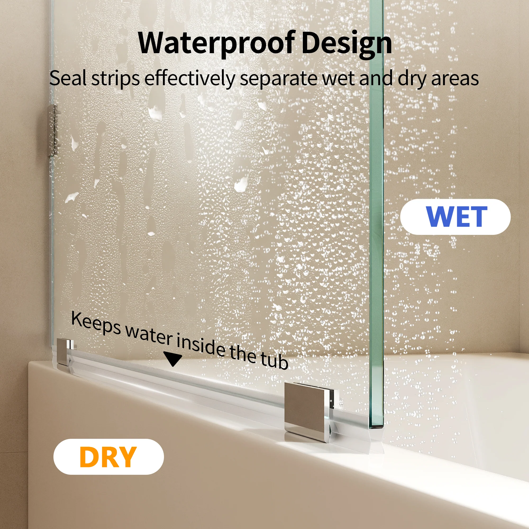 DeerValley 34" W x 58" H Frameless Bathtub Shower Door, Single Fixed Bath Panel with Clamps, 3/8" Tempered Glass Bathroom Shower Screen - Image 4