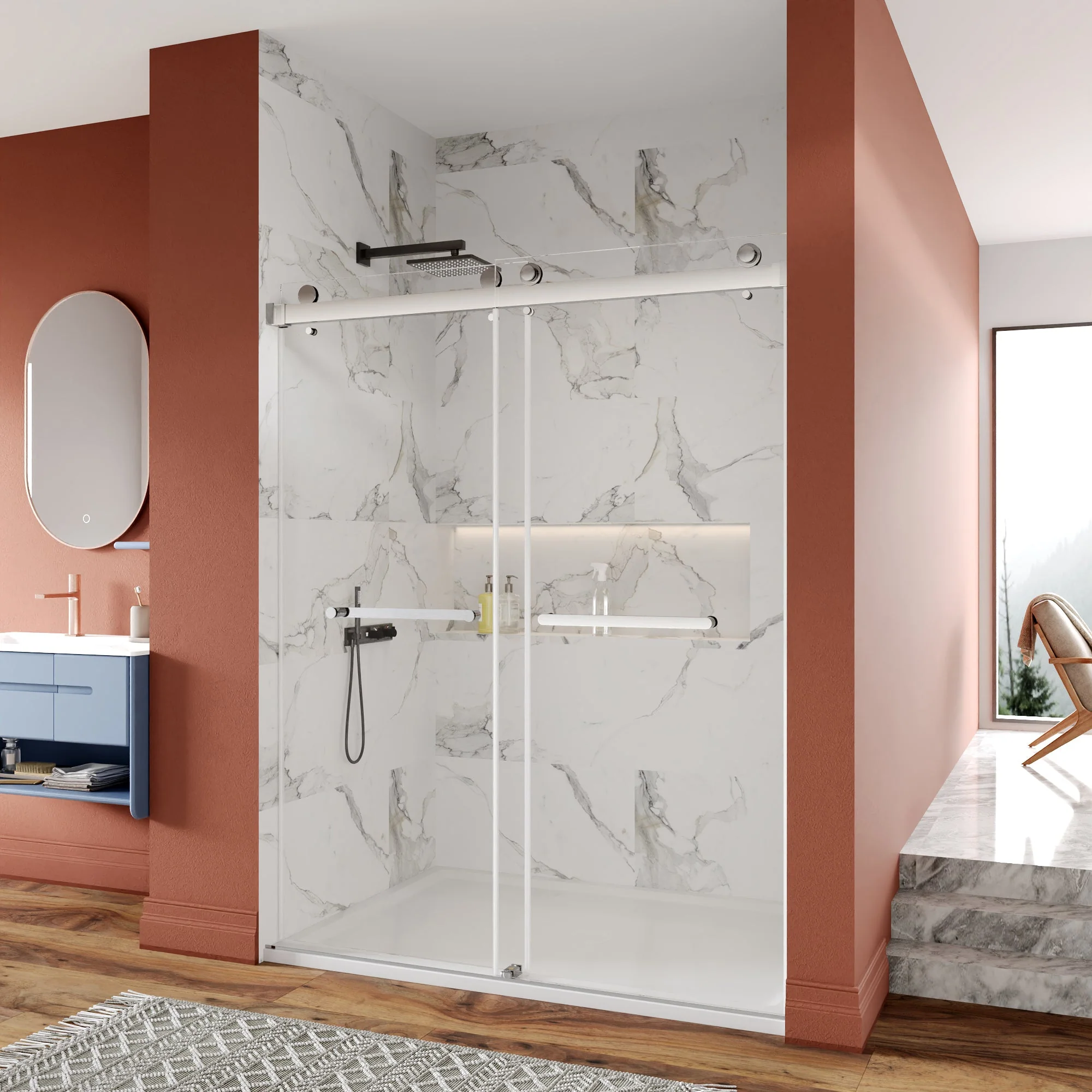 CONCORD 60"x 76" Shower Enclosure Double Sliding Frameless - Image 11