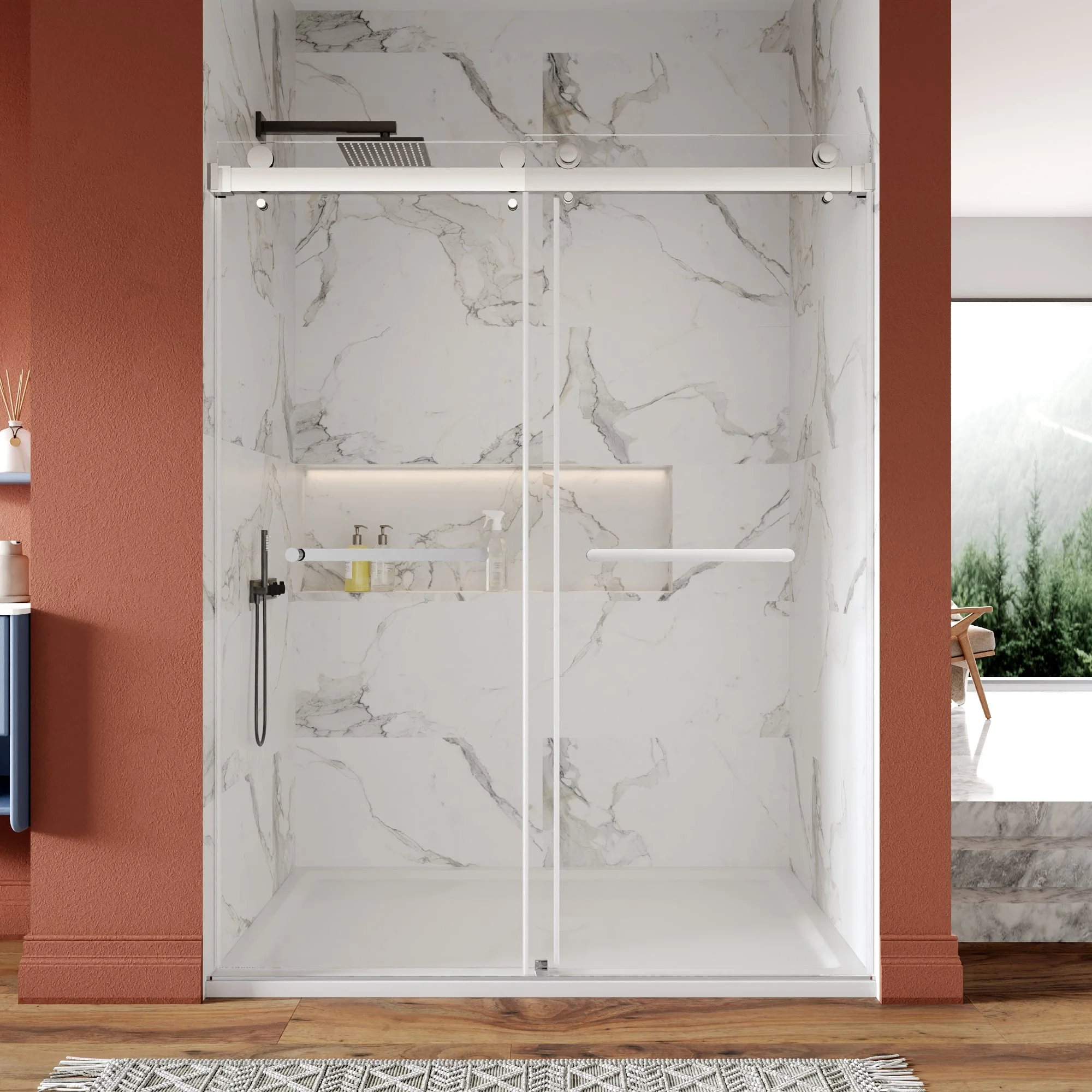 CONCORD 60"x 76" Shower Enclosure Double Sliding Frameless - Image 12