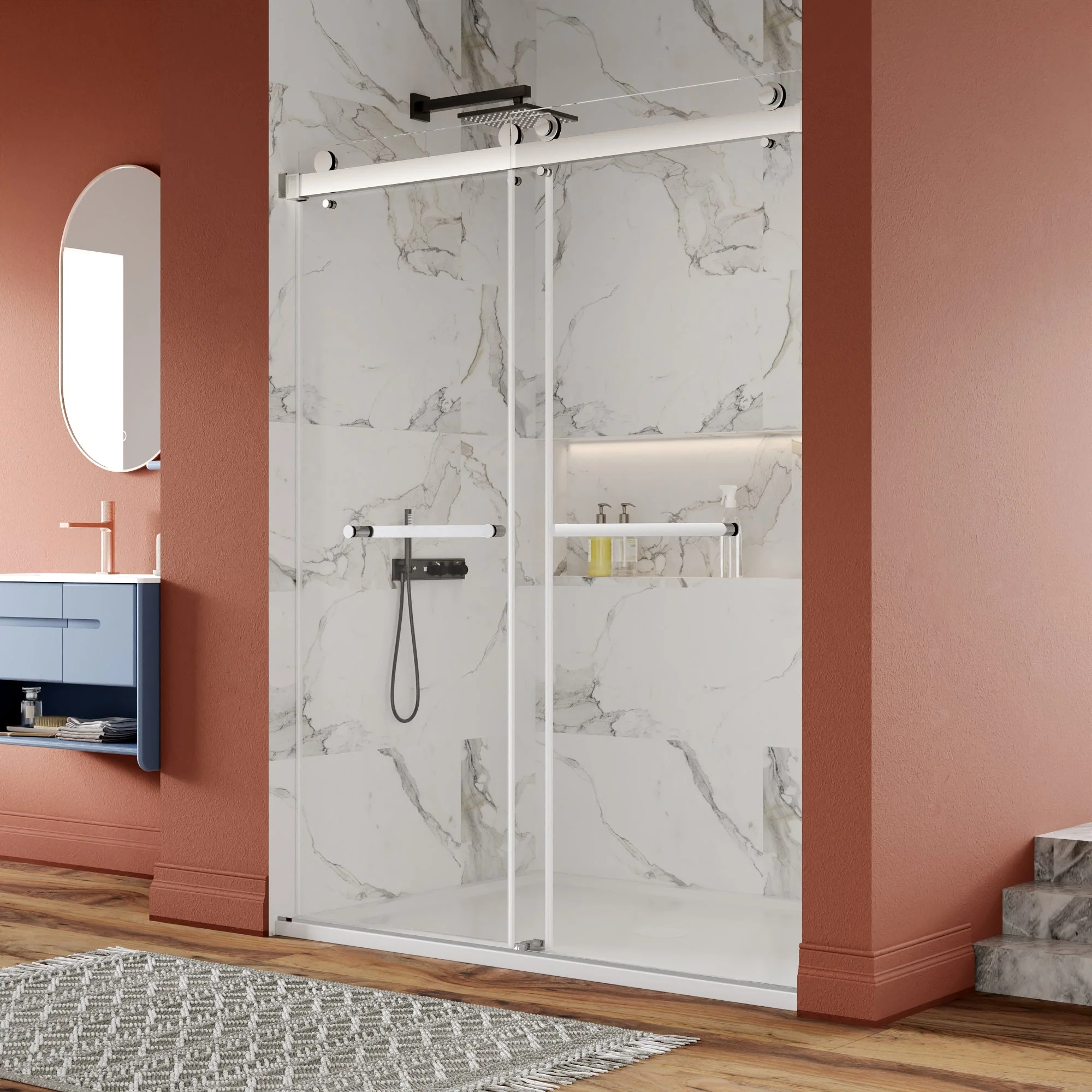 CONCORD 60"x 76" Shower Enclosure Double Sliding Frameless - Image 13