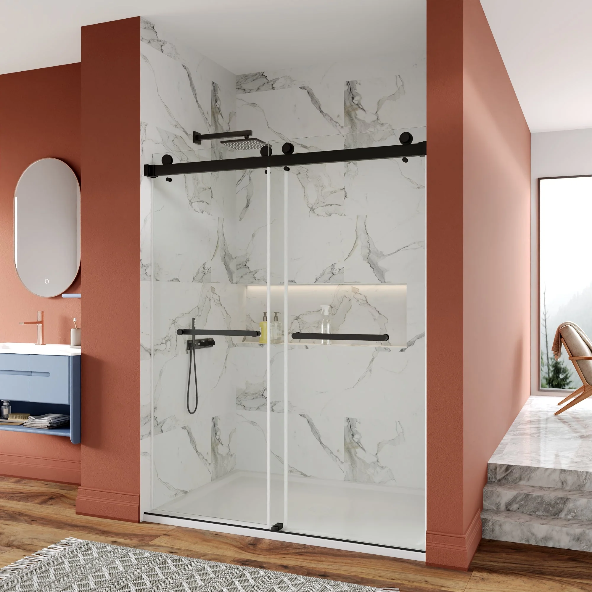 CONCORD 60"x 76" Shower Enclosure Double Sliding Frameless - Image 22