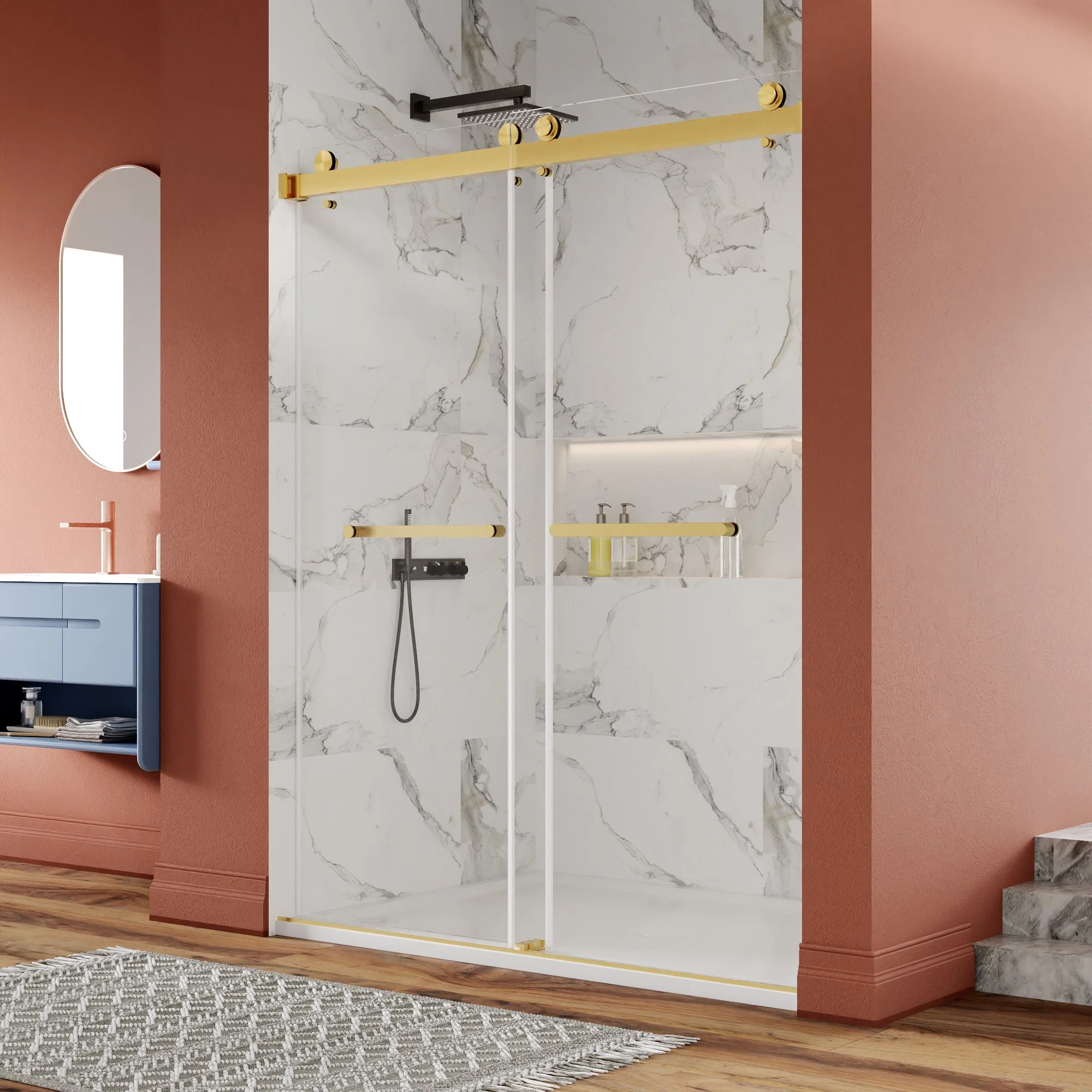 CONCORD 60"x 76" Shower Enclosure Double Sliding Frameless - Image 3