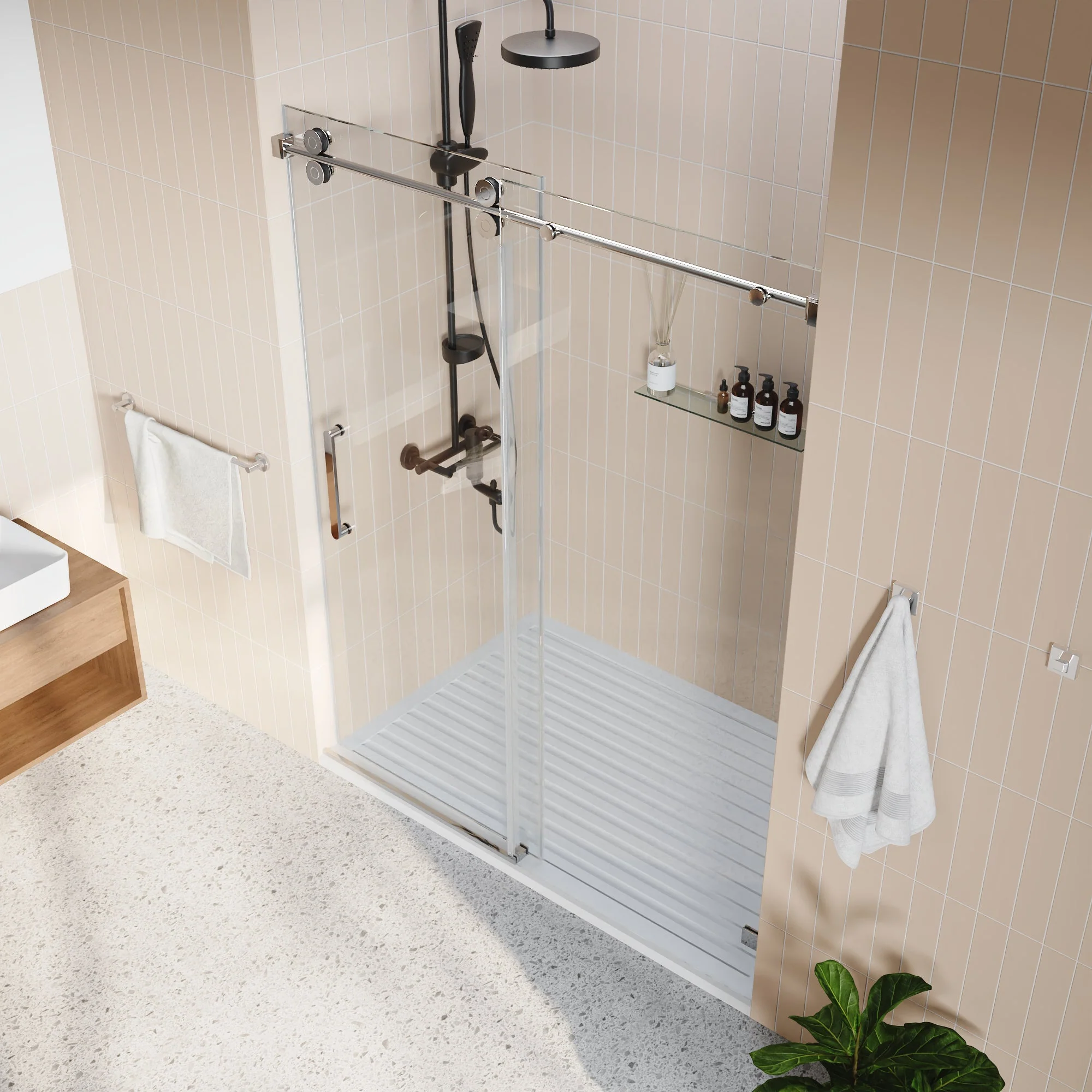 CONCORD 60"x 76" Shower Enclosure Single Sliding Frameless - Image 12