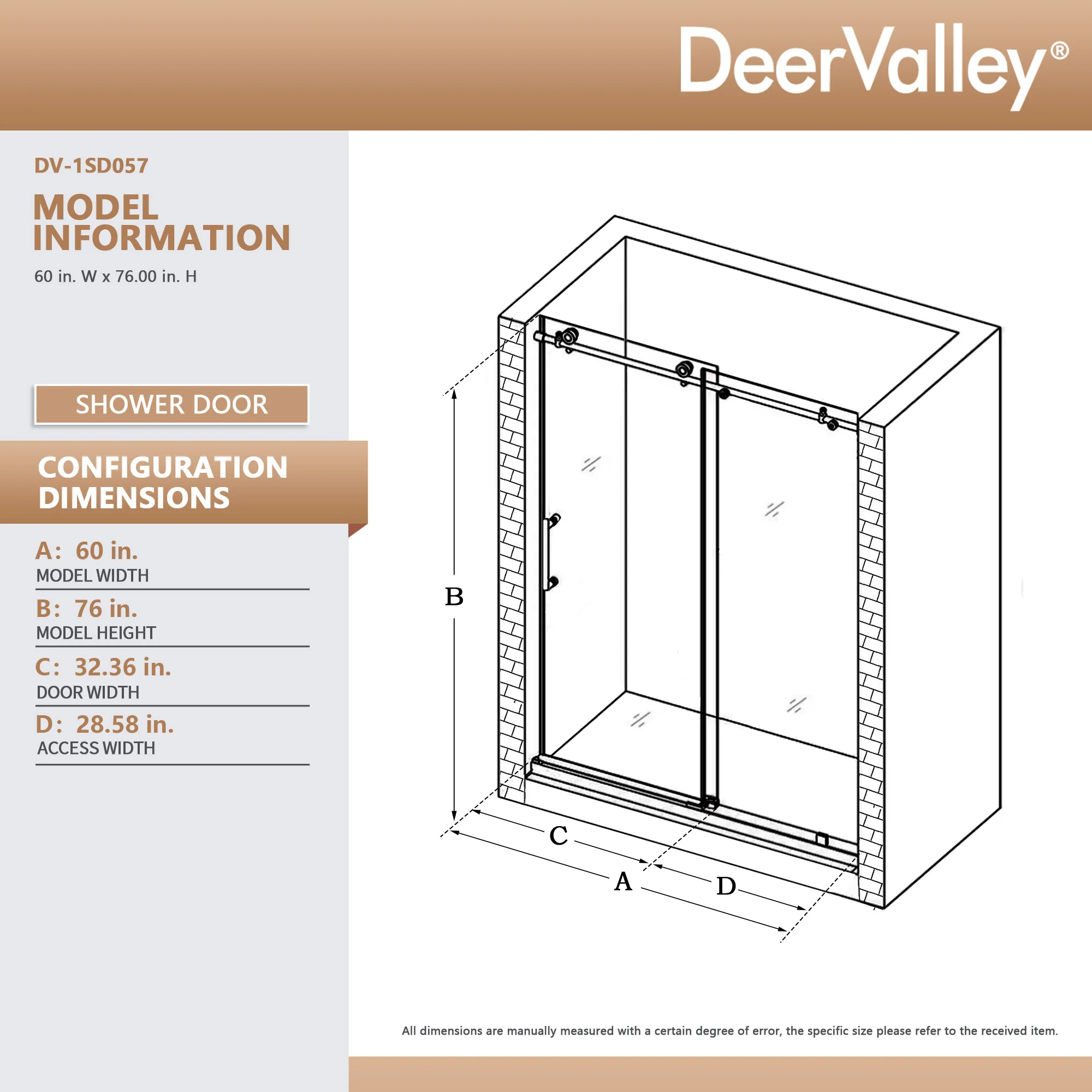 CONCORD 60"x 76" Shower Enclosure Single Sliding Frameless - Image 23