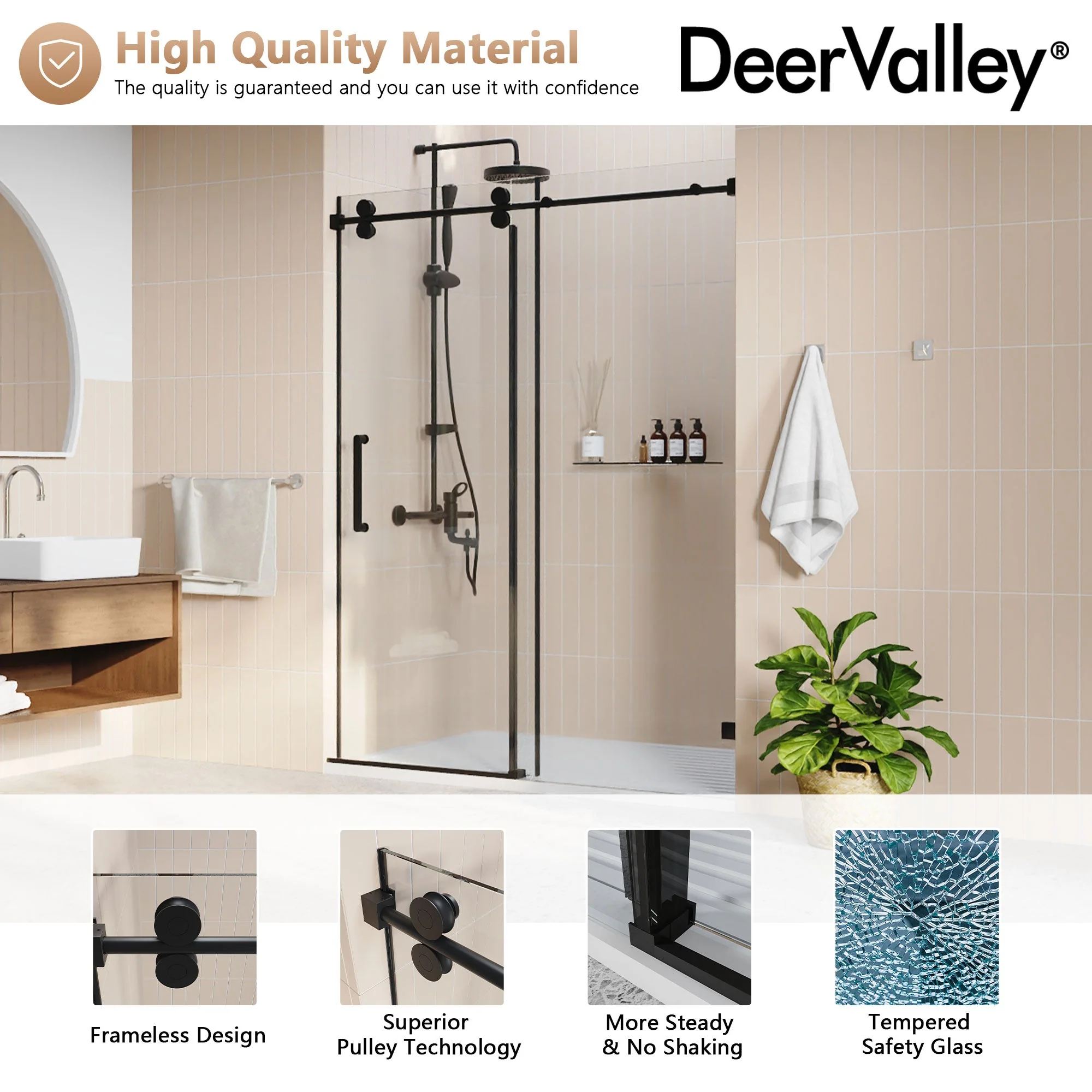 CONCORD 60"x 76" Shower Enclosure Single Sliding Frameless - Image 9