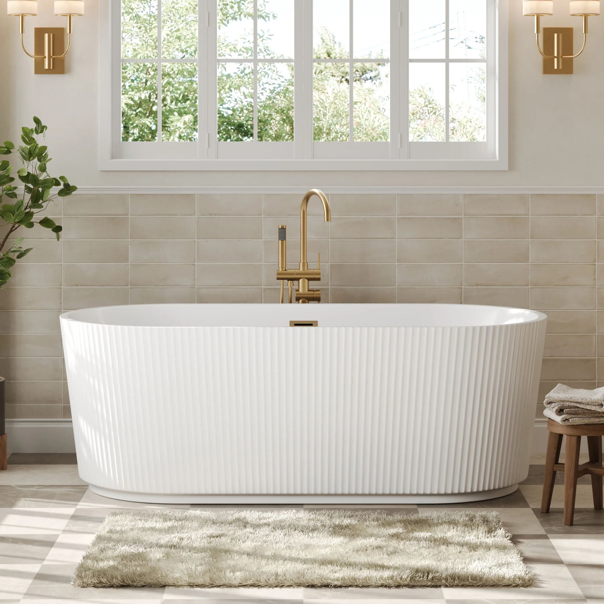 DeerValley DV-1T0582/DV-1T0583 55"/66" Acrylic Freestanding Bathtub, Deep Soaking Tub with Center Drain & Integrated Overflow, Modern White Standalone Shower Tub Ergonomic Design - Image 12