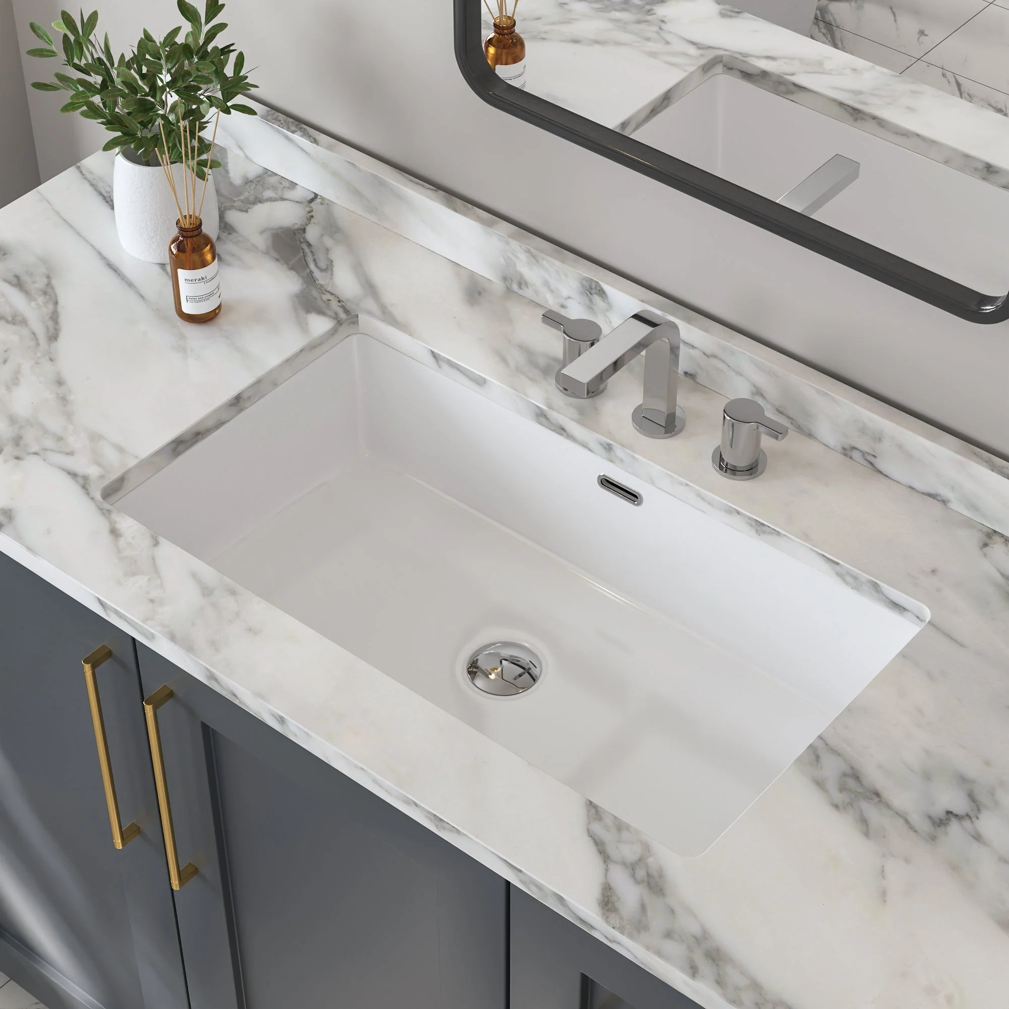 27.5" x 16" Rectangular Undermount Bathroom Sink, Overflow Hole - Image 3