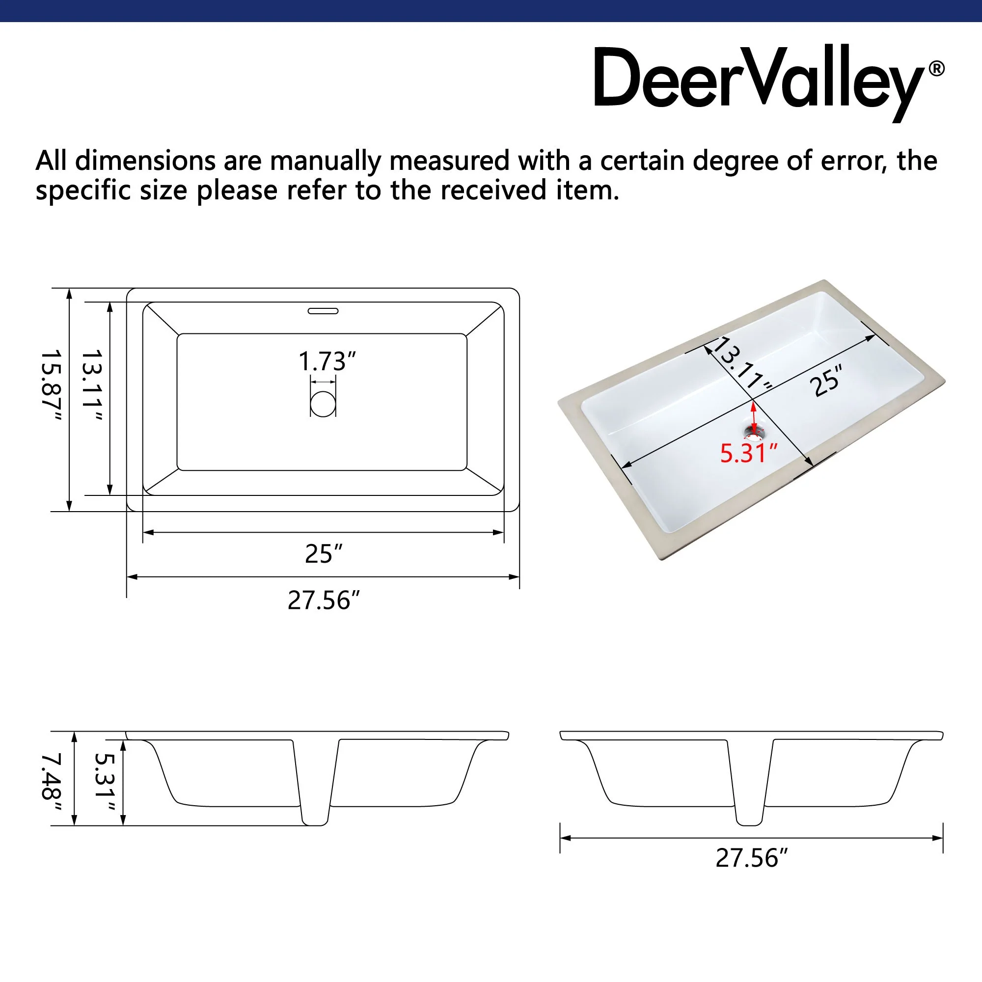 27.5" x 16" Rectangular Undermount Bathroom Sink, Overflow Hole - Image 8