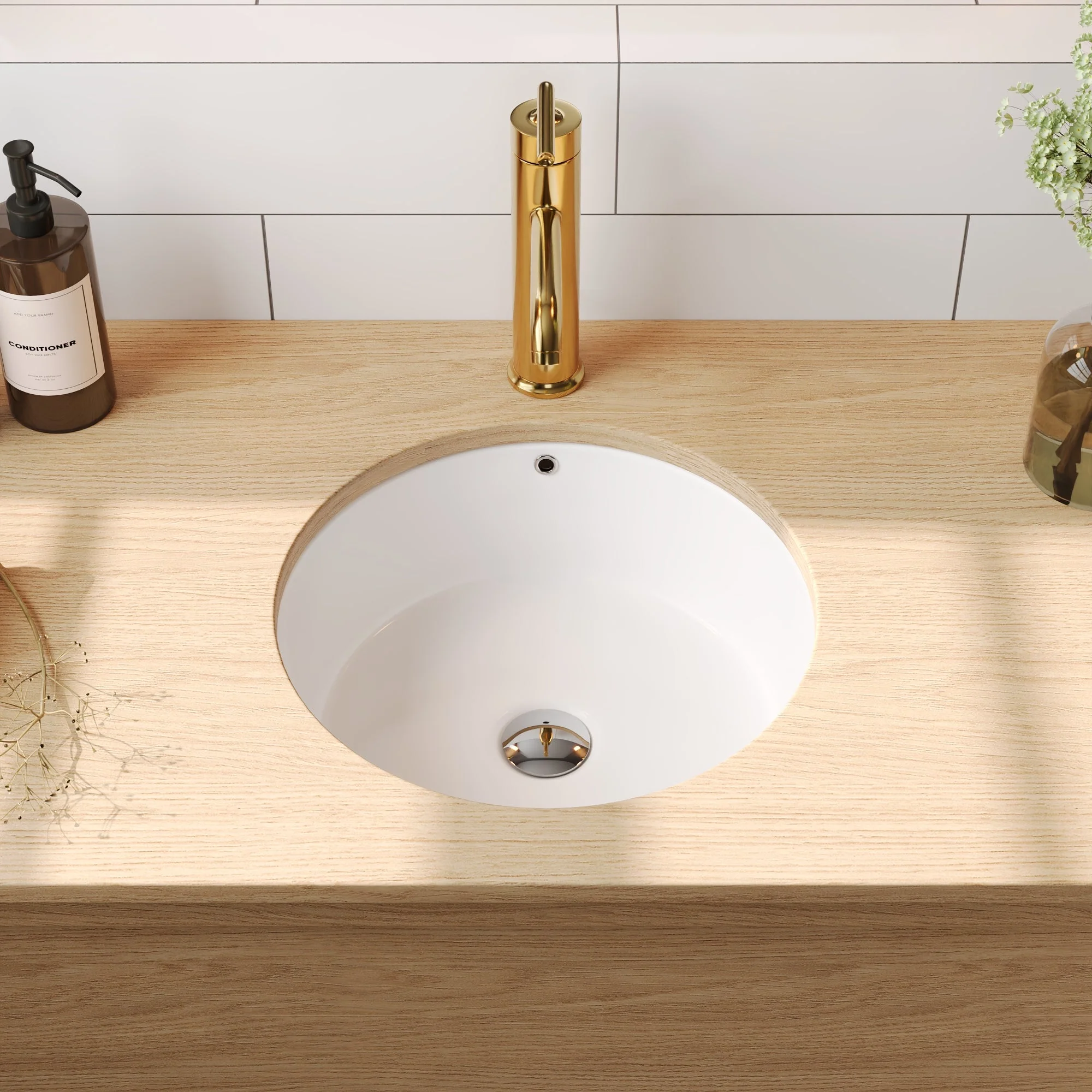 16.14"x15.95"  Round Undermount Bathroom Sink, Overflow Hole - Image 3