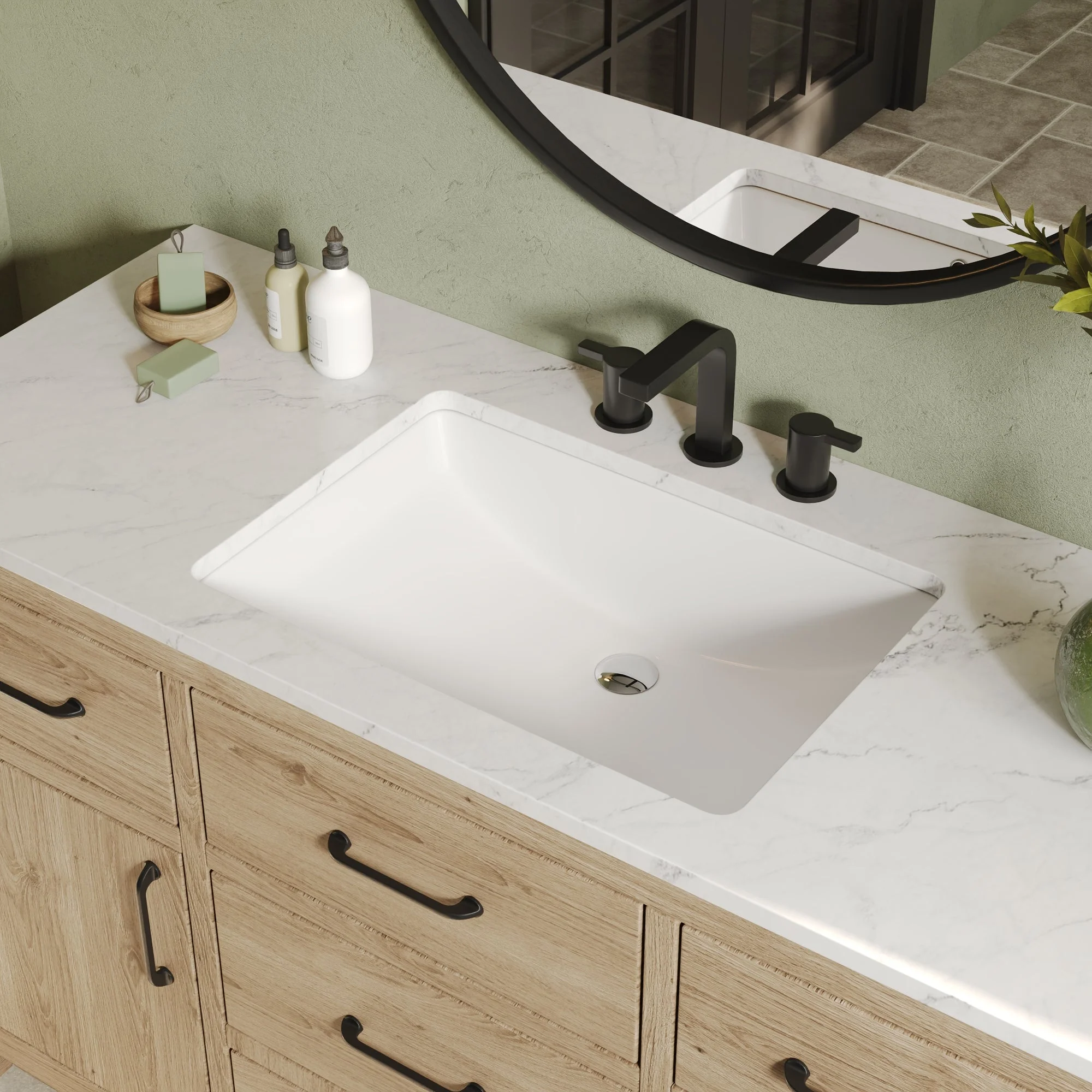 DeerValley DV-1U0208 Undermount Bathroom Sinks, Modern Rectangular Ceramic, Overflow & Standard Drain - Image 4