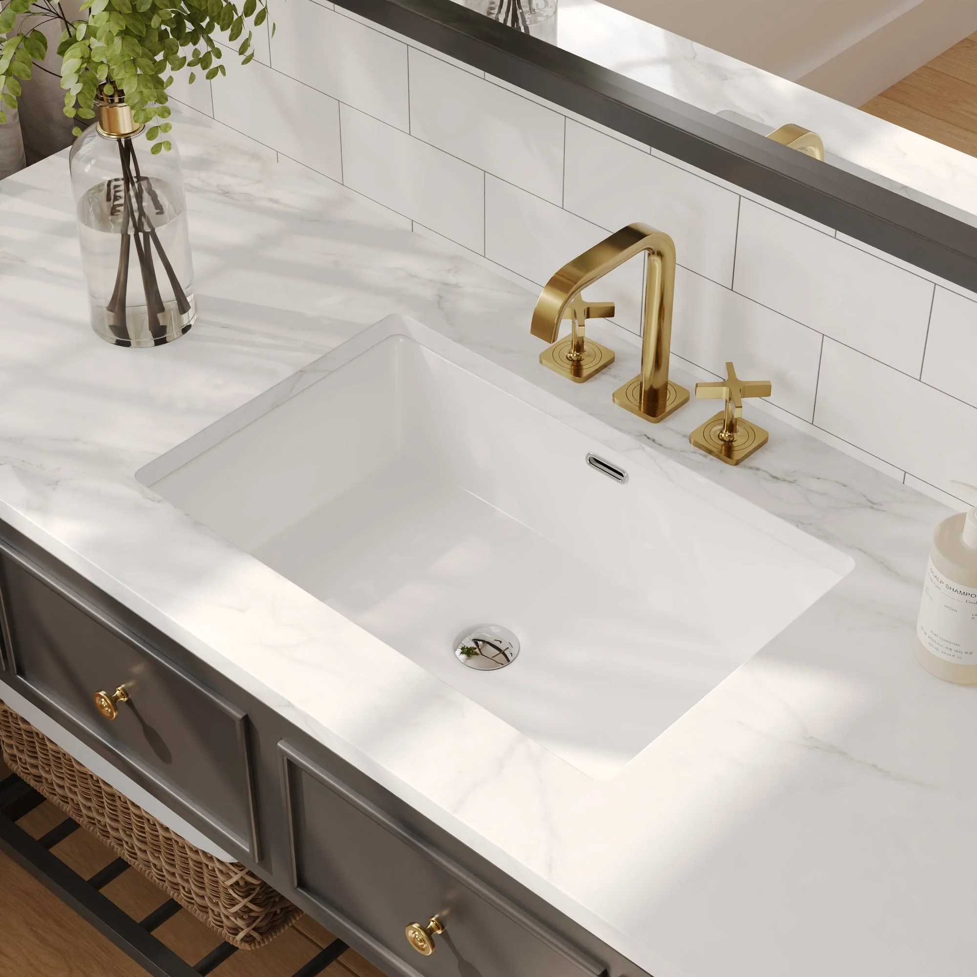 DeerValley DV-1U0209 Undermount Bathroom Sinks, Euro-Arc Glazed Ceramic, Stain-Resist & Flat Overflow - Image 2